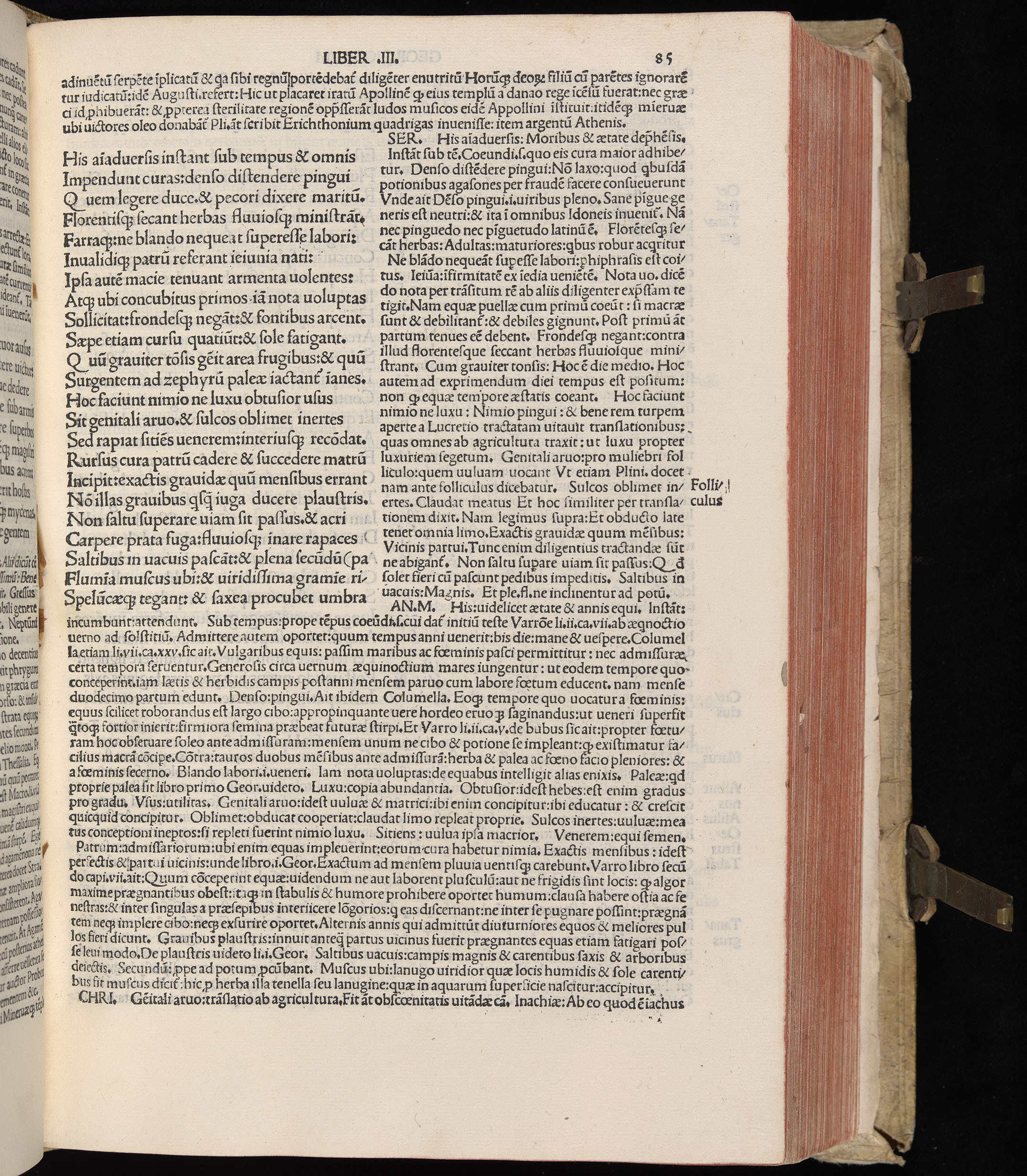 Vergilius cum c?mentariis quinque videlicet: Seruii, Landini, Ant. Mancinelli, Donati, Domitii. (M. Vegius' Book XIII addition to the Aen. Also Priapeia and Catalecta.) / Colophon: Impressu Venetiis per Bartolome? de Zanis de Portesio. . . . M.cccc.xciii. Stamped vellum with clasps. Very rare. Fol. - Image 189
