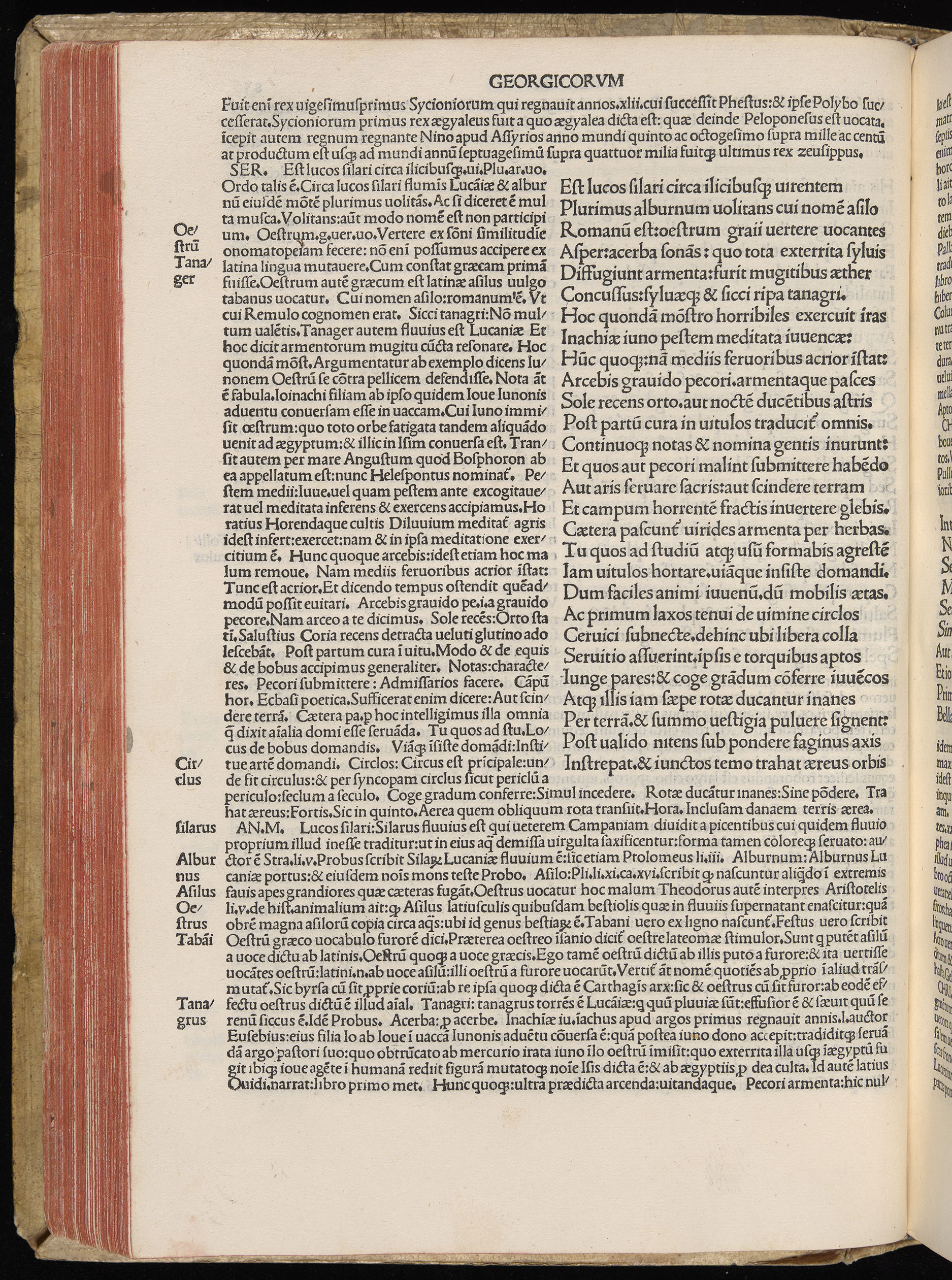 Vergilius cum c?mentariis quinque videlicet: Seruii, Landini, Ant. Mancinelli, Donati, Domitii. (M. Vegius' Book XIII addition to the Aen. Also Priapeia and Catalecta.) / Colophon: Impressu Venetiis per Bartolome? de Zanis de Portesio. . . . M.cccc.xciii. Stamped vellum with clasps. Very rare. Fol. - Image 190