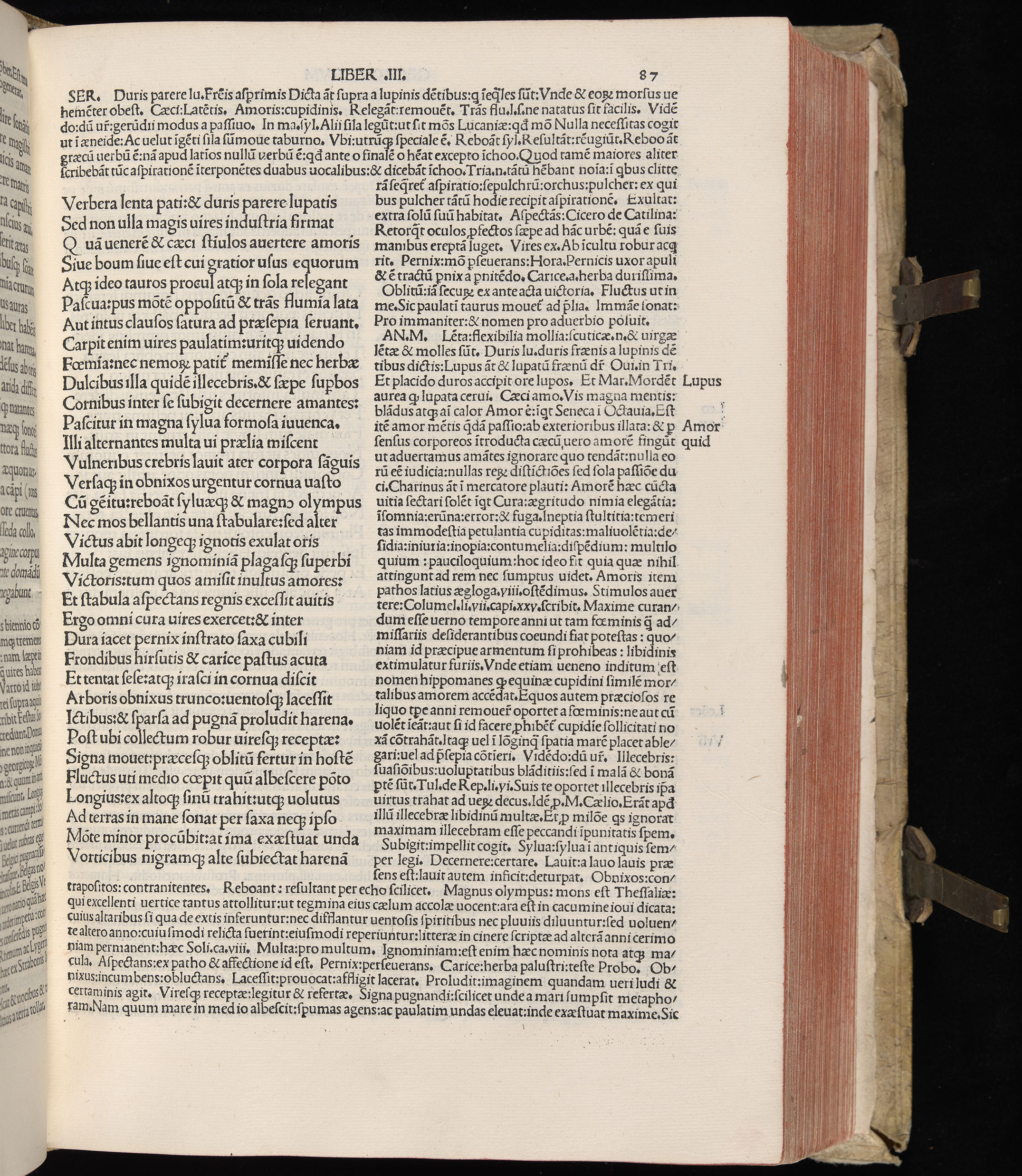Vergilius cum c?mentariis quinque videlicet: Seruii, Landini, Ant. Mancinelli, Donati, Domitii. (M. Vegius' Book XIII addition to the Aen. Also Priapeia and Catalecta.) / Colophon: Impressu Venetiis per Bartolome? de Zanis de Portesio. . . . M.cccc.xciii. Stamped vellum with clasps. Very rare. Fol. - Image 193
