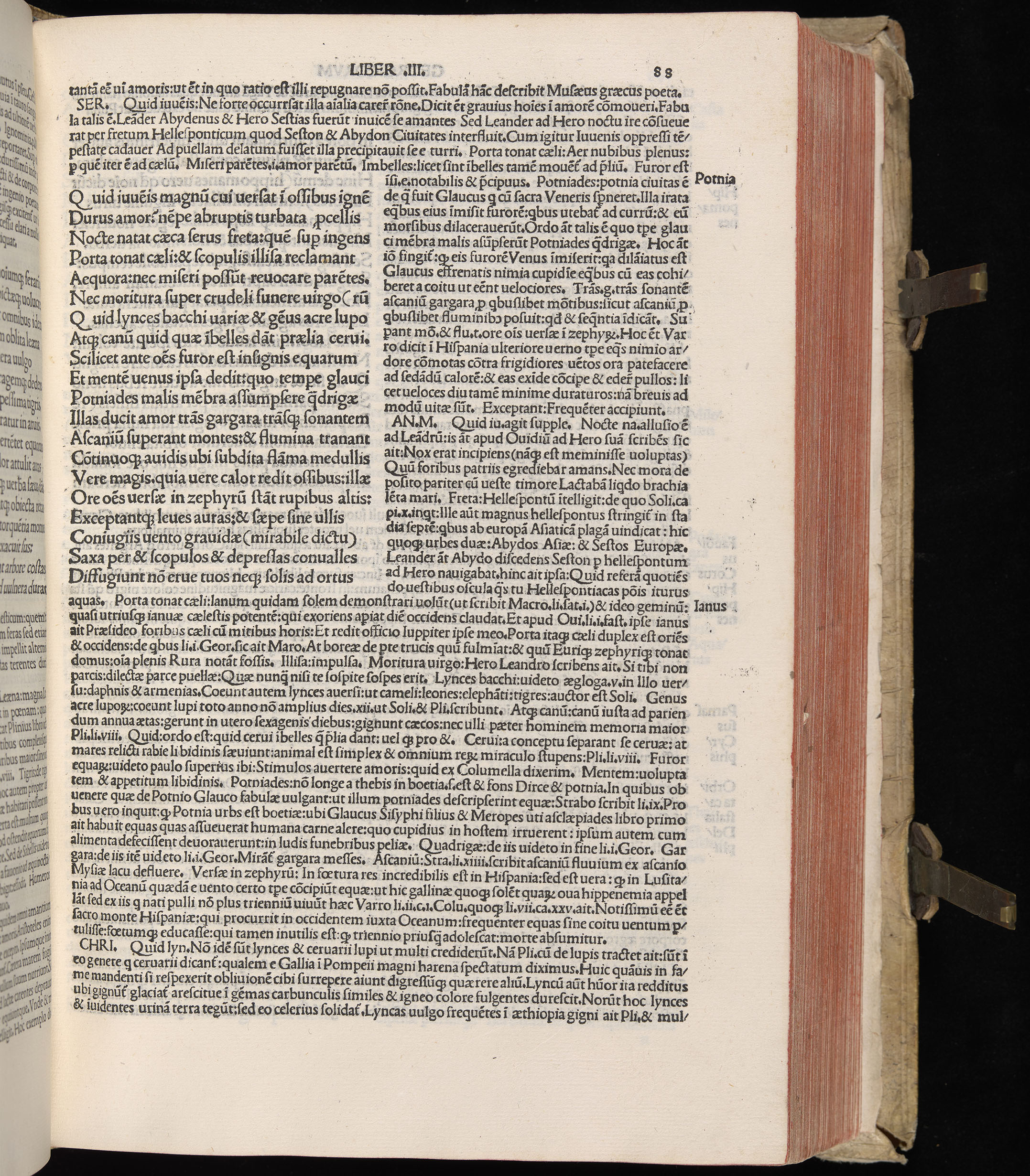 Vergilius cum c?mentariis quinque videlicet: Seruii, Landini, Ant. Mancinelli, Donati, Domitii. (M. Vegius' Book XIII addition to the Aen. Also Priapeia and Catalecta.) / Colophon: Impressu Venetiis per Bartolome? de Zanis de Portesio. . . . M.cccc.xciii. Stamped vellum with clasps. Very rare. Fol. - Image 195