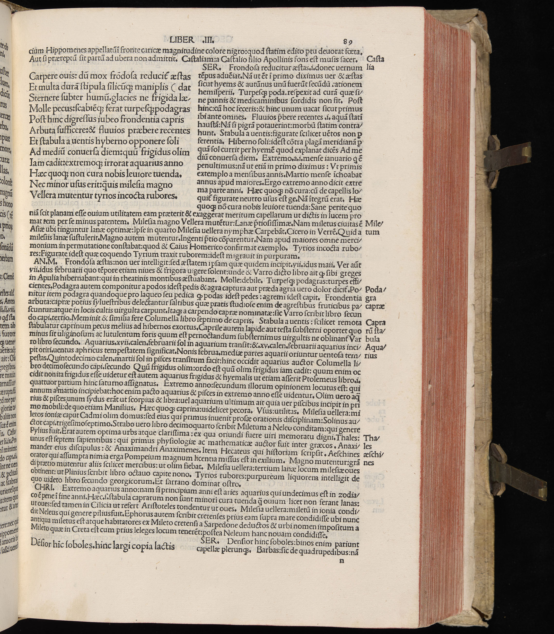 Vergilius cum c?mentariis quinque videlicet: Seruii, Landini, Ant. Mancinelli, Donati, Domitii. (M. Vegius' Book XIII addition to the Aen. Also Priapeia and Catalecta.) / Colophon: Impressu Venetiis per Bartolome? de Zanis de Portesio. . . . M.cccc.xciii. Stamped vellum with clasps. Very rare. Fol. - Image 197