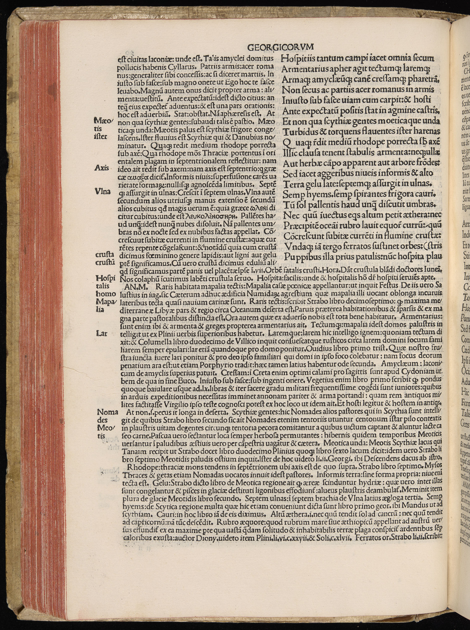 Vergilius cum c?mentariis quinque videlicet: Seruii, Landini, Ant. Mancinelli, Donati, Domitii. (M. Vegius' Book XIII addition to the Aen. Also Priapeia and Catalecta.) / Colophon: Impressu Venetiis per Bartolome? de Zanis de Portesio. . . . M.cccc.xciii. Stamped vellum with clasps. Very rare. Fol. - Image 200