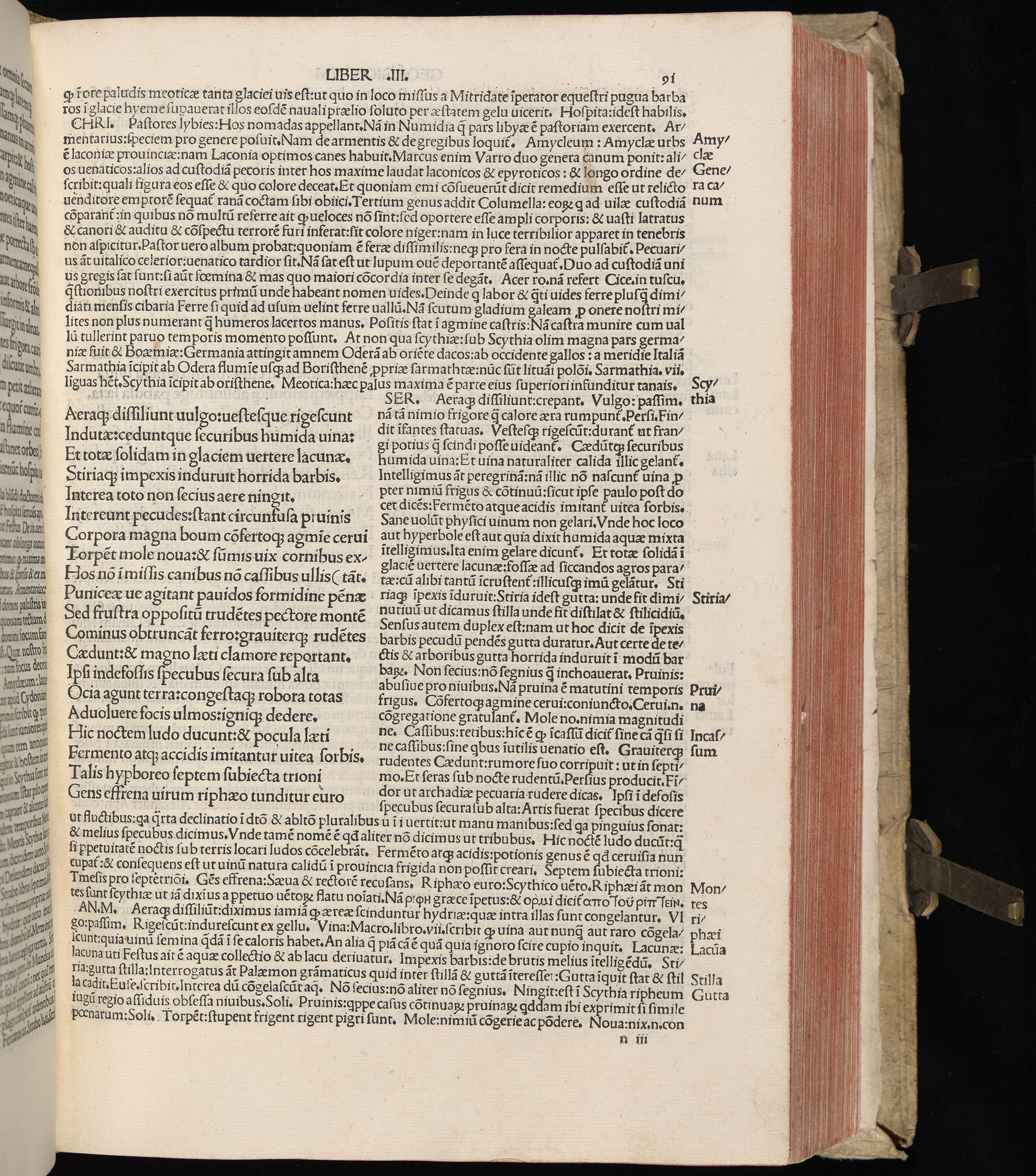 Vergilius cum c?mentariis quinque videlicet: Seruii, Landini, Ant. Mancinelli, Donati, Domitii. (M. Vegius' Book XIII addition to the Aen. Also Priapeia and Catalecta.) / Colophon: Impressu Venetiis per Bartolome? de Zanis de Portesio. . . . M.cccc.xciii. Stamped vellum with clasps. Very rare. Fol. - Image 201