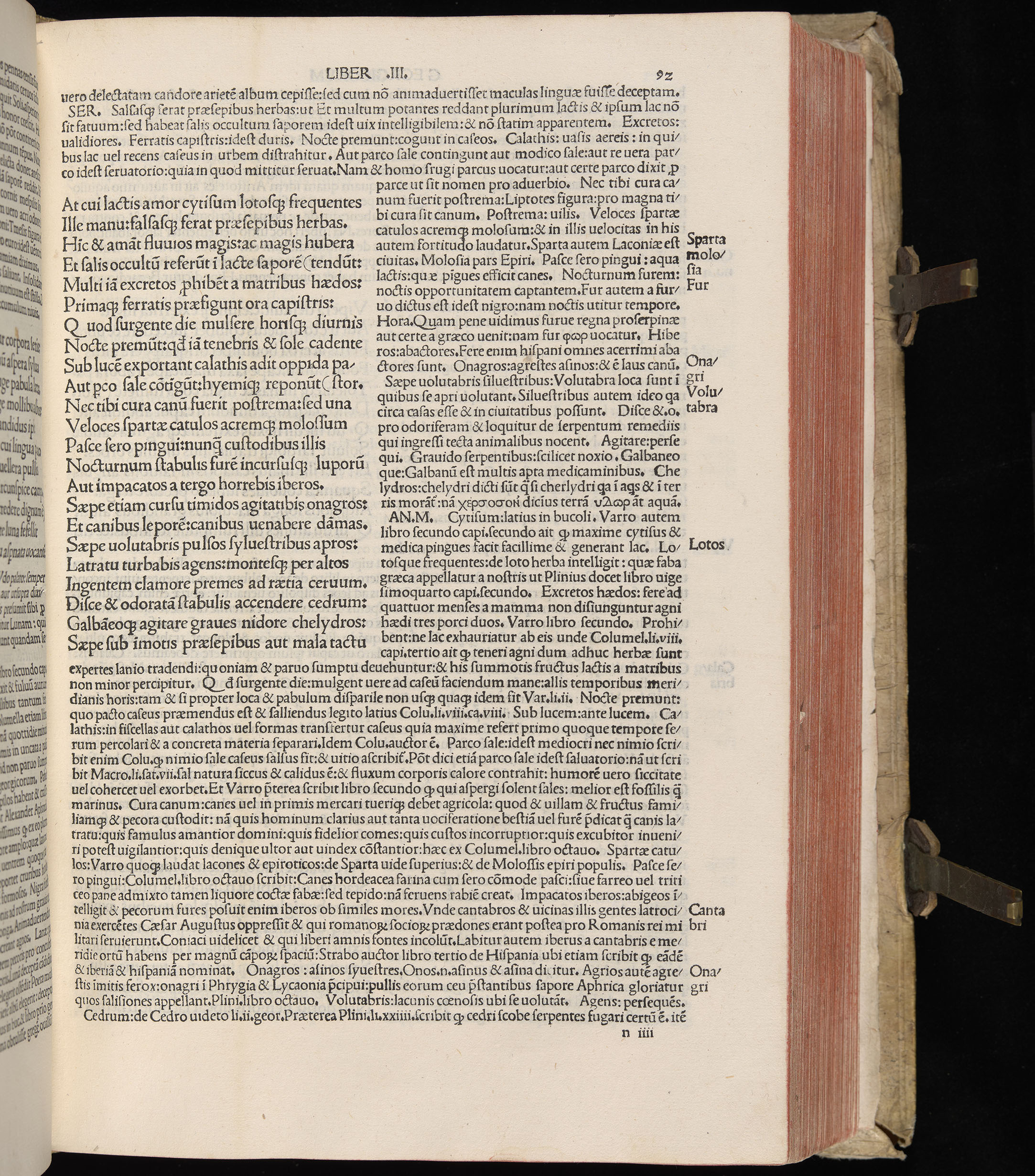 Vergilius cum c?mentariis quinque videlicet: Seruii, Landini, Ant. Mancinelli, Donati, Domitii. (M. Vegius' Book XIII addition to the Aen. Also Priapeia and Catalecta.) / Colophon: Impressu Venetiis per Bartolome? de Zanis de Portesio. . . . M.cccc.xciii. Stamped vellum with clasps. Very rare. Fol. - Image 203