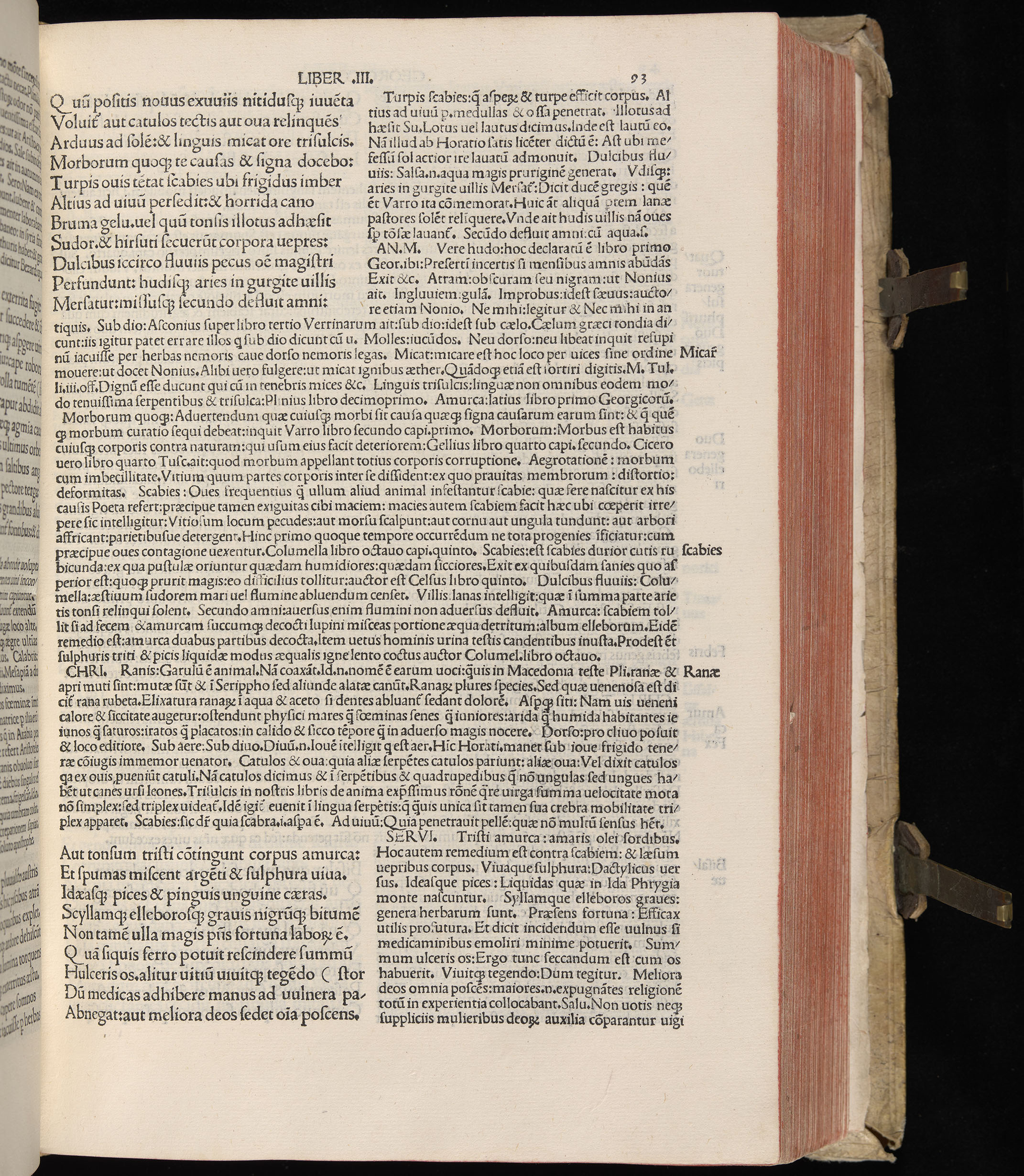 Vergilius cum c?mentariis quinque videlicet: Seruii, Landini, Ant. Mancinelli, Donati, Domitii. (M. Vegius' Book XIII addition to the Aen. Also Priapeia and Catalecta.) / Colophon: Impressu Venetiis per Bartolome? de Zanis de Portesio. . . . M.cccc.xciii. Stamped vellum with clasps. Very rare. Fol. - Image 205