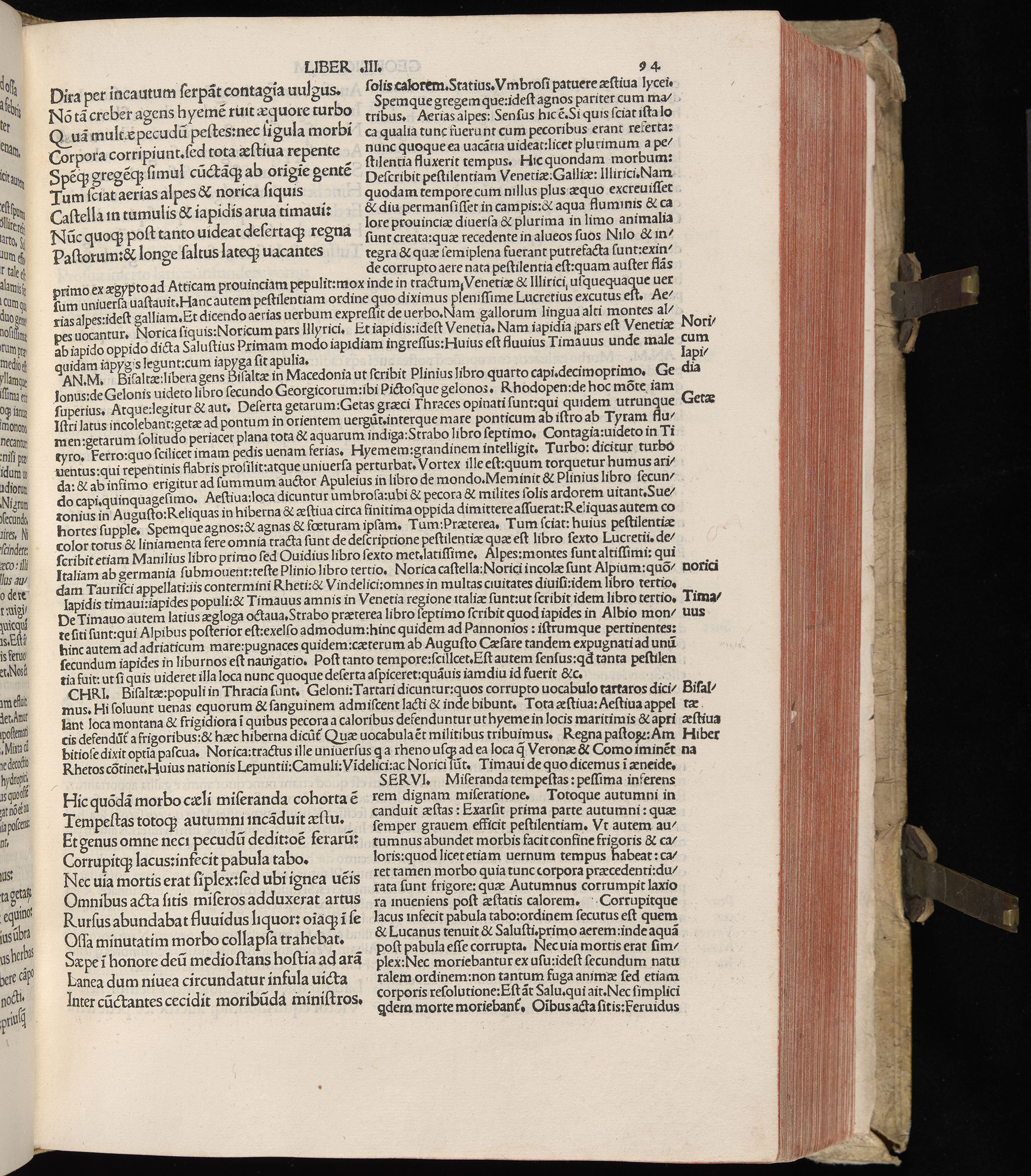 Vergilius cum c?mentariis quinque videlicet: Seruii, Landini, Ant. Mancinelli, Donati, Domitii. (M. Vegius' Book XIII addition to the Aen. Also Priapeia and Catalecta.) / Colophon: Impressu Venetiis per Bartolome? de Zanis de Portesio. . . . M.cccc.xciii. Stamped vellum with clasps. Very rare. Fol. - Image 207