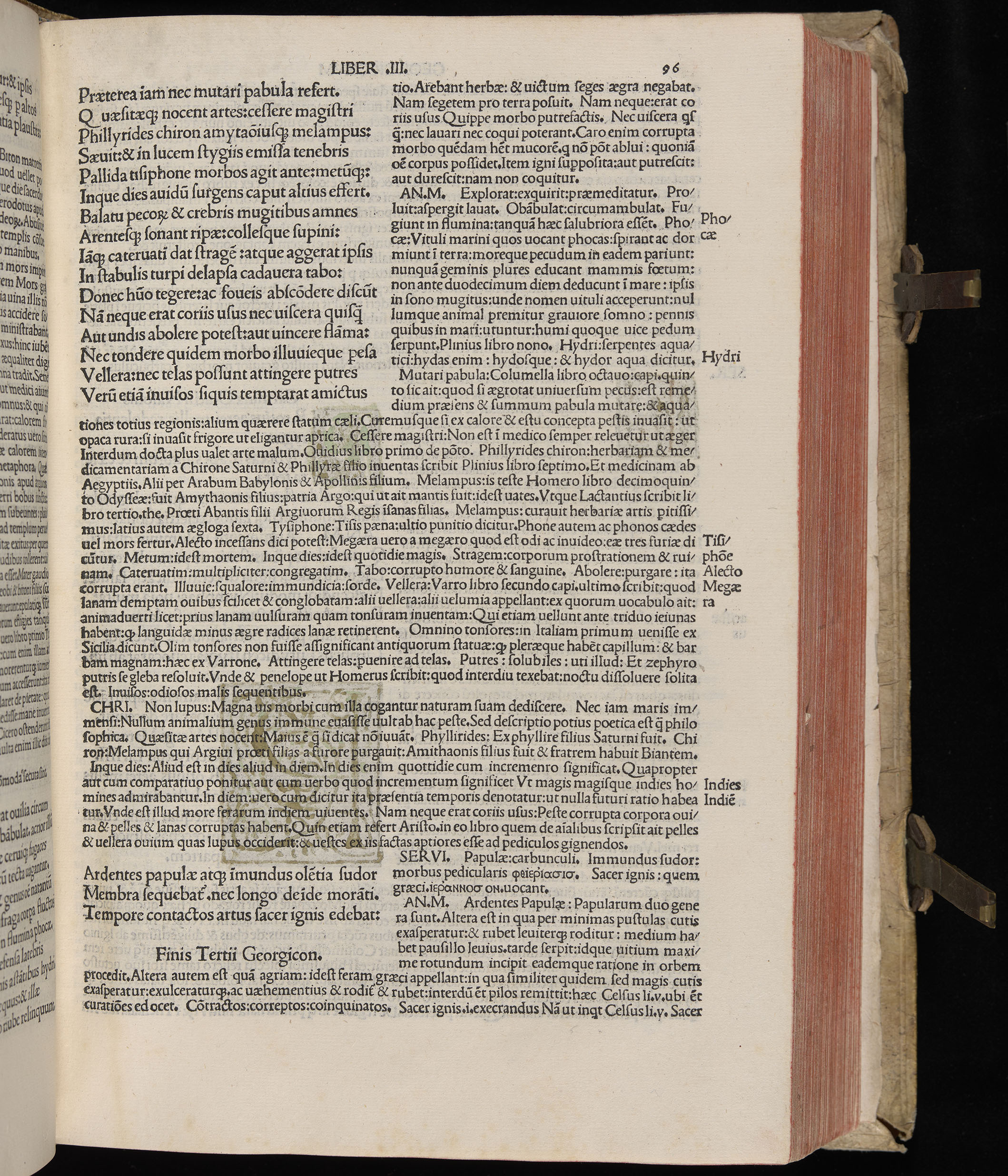 Vergilius cum c?mentariis quinque videlicet: Seruii, Landini, Ant. Mancinelli, Donati, Domitii. (M. Vegius' Book XIII addition to the Aen. Also Priapeia and Catalecta.) / Colophon: Impressu Venetiis per Bartolome? de Zanis de Portesio. . . . M.cccc.xciii. Stamped vellum with clasps. Very rare. Fol. - Image 211