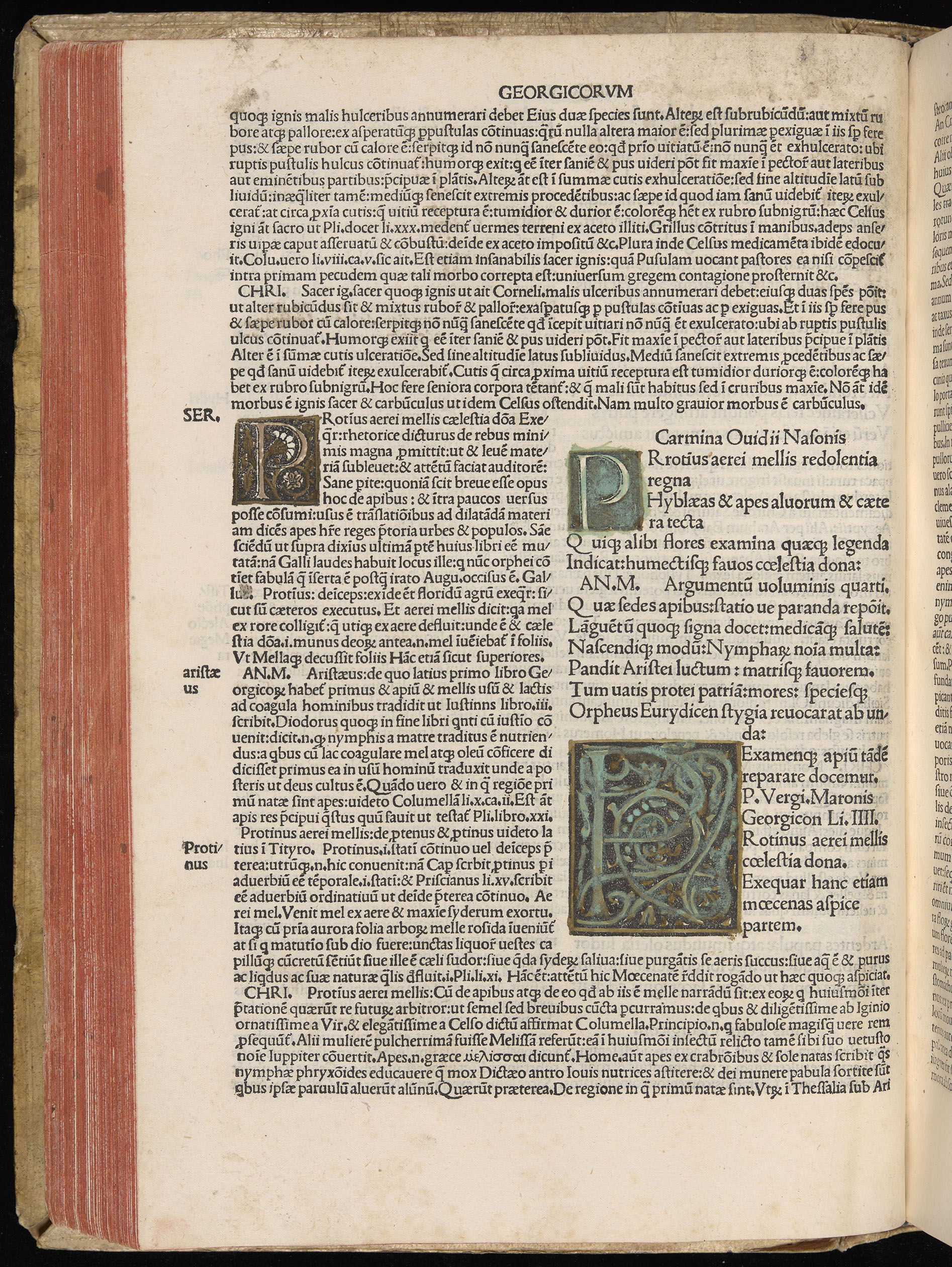 Vergilius cum c?mentariis quinque videlicet: Seruii, Landini, Ant. Mancinelli, Donati, Domitii. (M. Vegius' Book XIII addition to the Aen. Also Priapeia and Catalecta.) / Colophon: Impressu Venetiis per Bartolome? de Zanis de Portesio. . . . M.cccc.xciii. Stamped vellum with clasps. Very rare. Fol. - Image 212