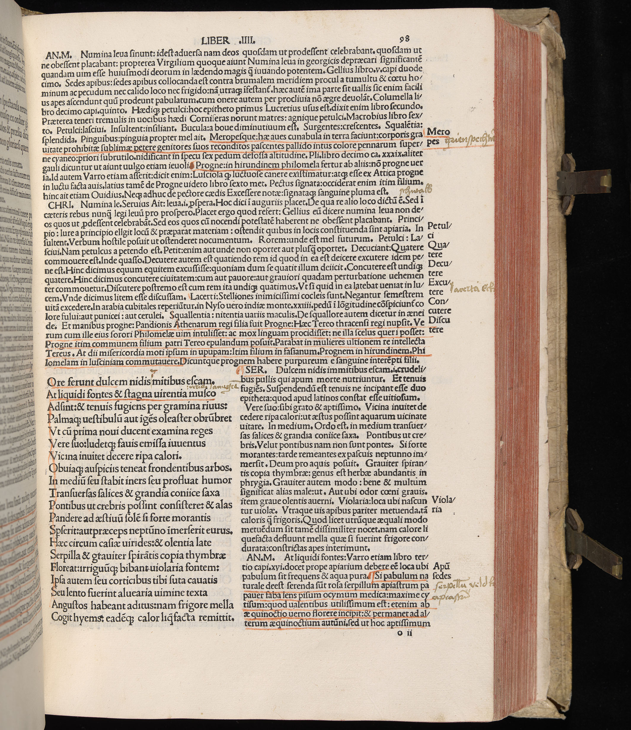Vergilius cum c?mentariis quinque videlicet: Seruii, Landini, Ant. Mancinelli, Donati, Domitii. (M. Vegius' Book XIII addition to the Aen. Also Priapeia and Catalecta.) / Colophon: Impressu Venetiis per Bartolome? de Zanis de Portesio. . . . M.cccc.xciii. Stamped vellum with clasps. Very rare. Fol. - Image 215