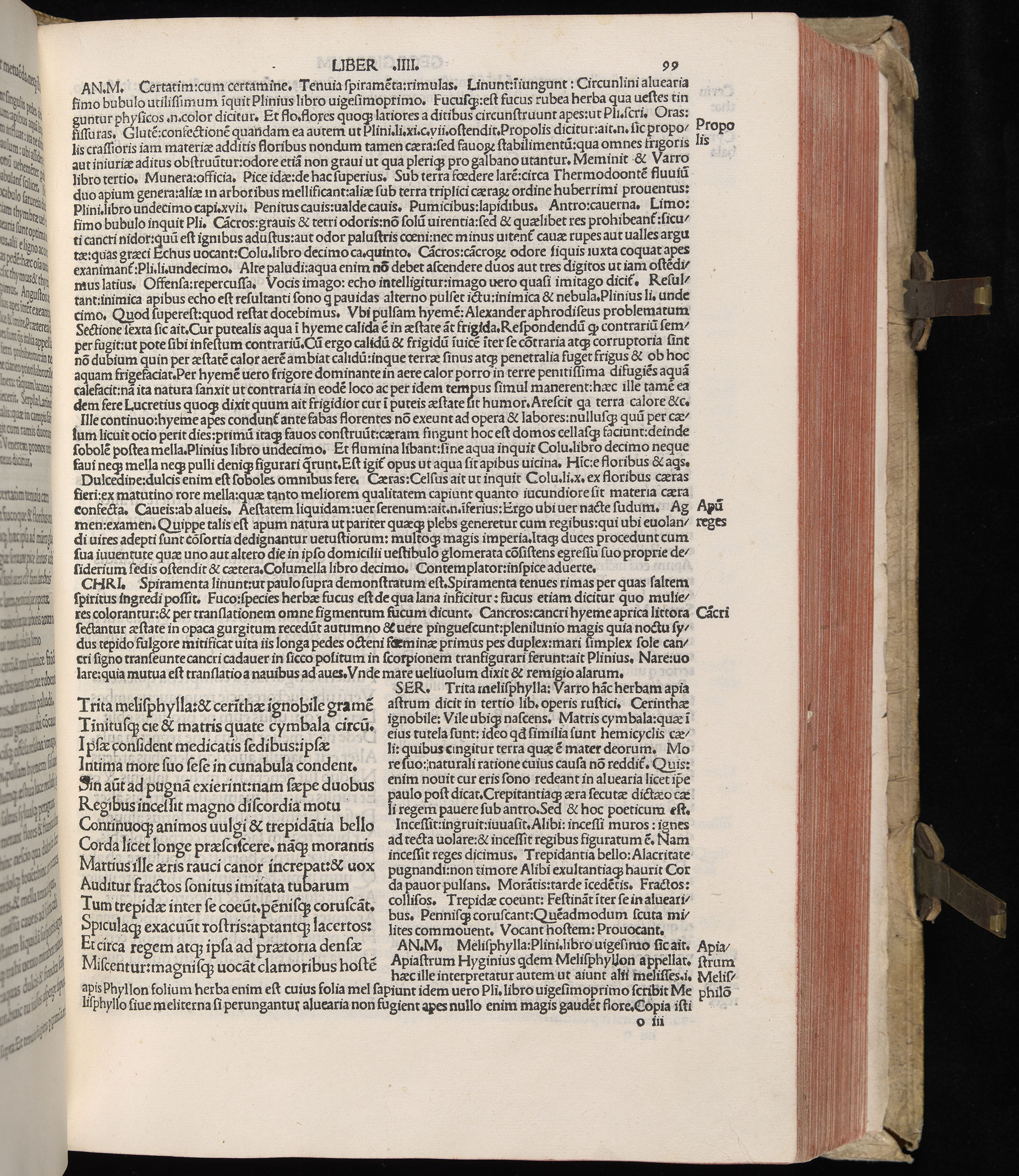 Vergilius cum c?mentariis quinque videlicet: Seruii, Landini, Ant. Mancinelli, Donati, Domitii. (M. Vegius' Book XIII addition to the Aen. Also Priapeia and Catalecta.) / Colophon: Impressu Venetiis per Bartolome? de Zanis de Portesio. . . . M.cccc.xciii. Stamped vellum with clasps. Very rare. Fol. - Image 217