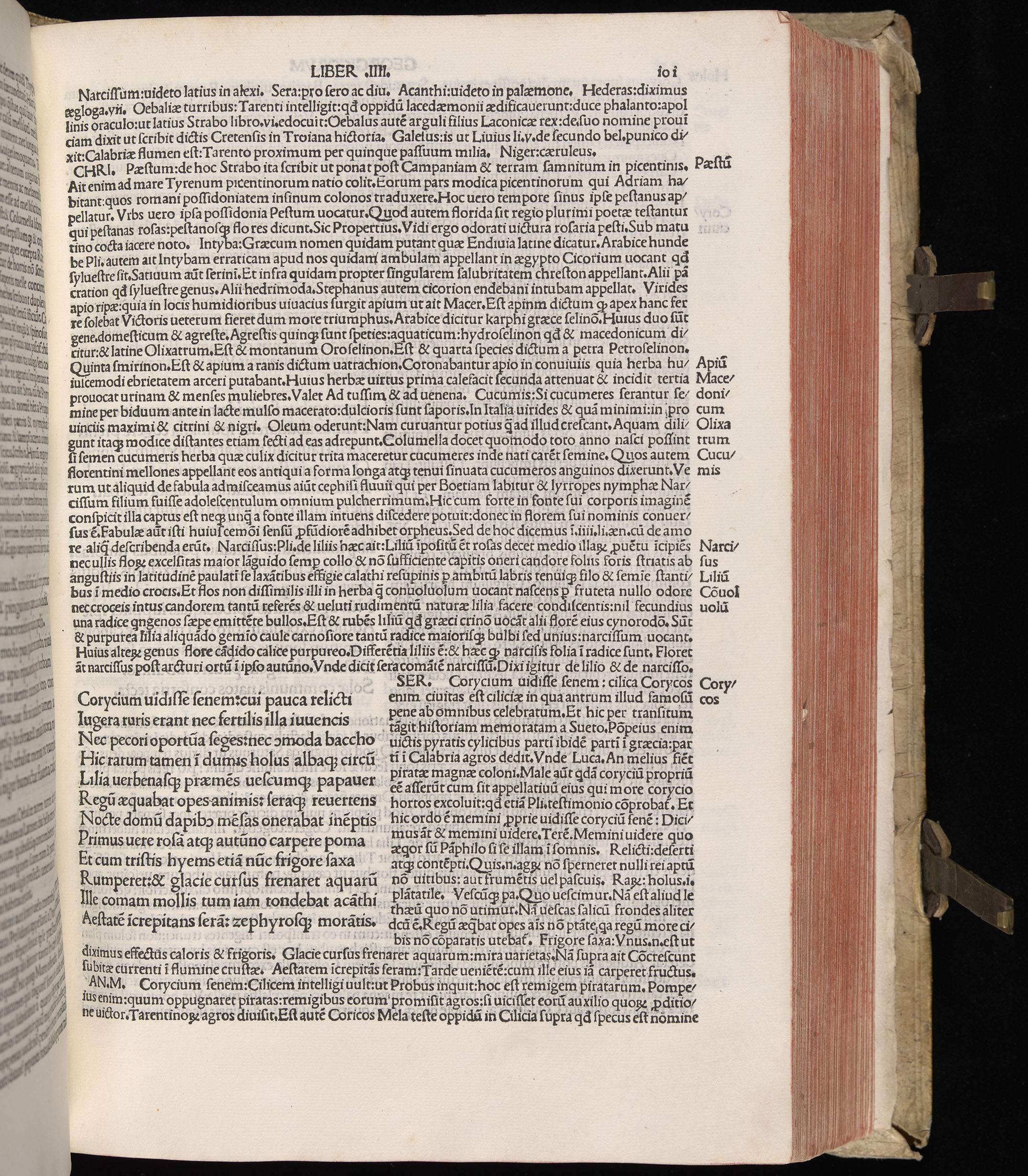 Vergilius cum c?mentariis quinque videlicet: Seruii, Landini, Ant. Mancinelli, Donati, Domitii. (M. Vegius' Book XIII addition to the Aen. Also Priapeia and Catalecta.) / Colophon: Impressu Venetiis per Bartolome? de Zanis de Portesio. . . . M.cccc.xciii. Stamped vellum with clasps. Very rare. Fol. - Image 221