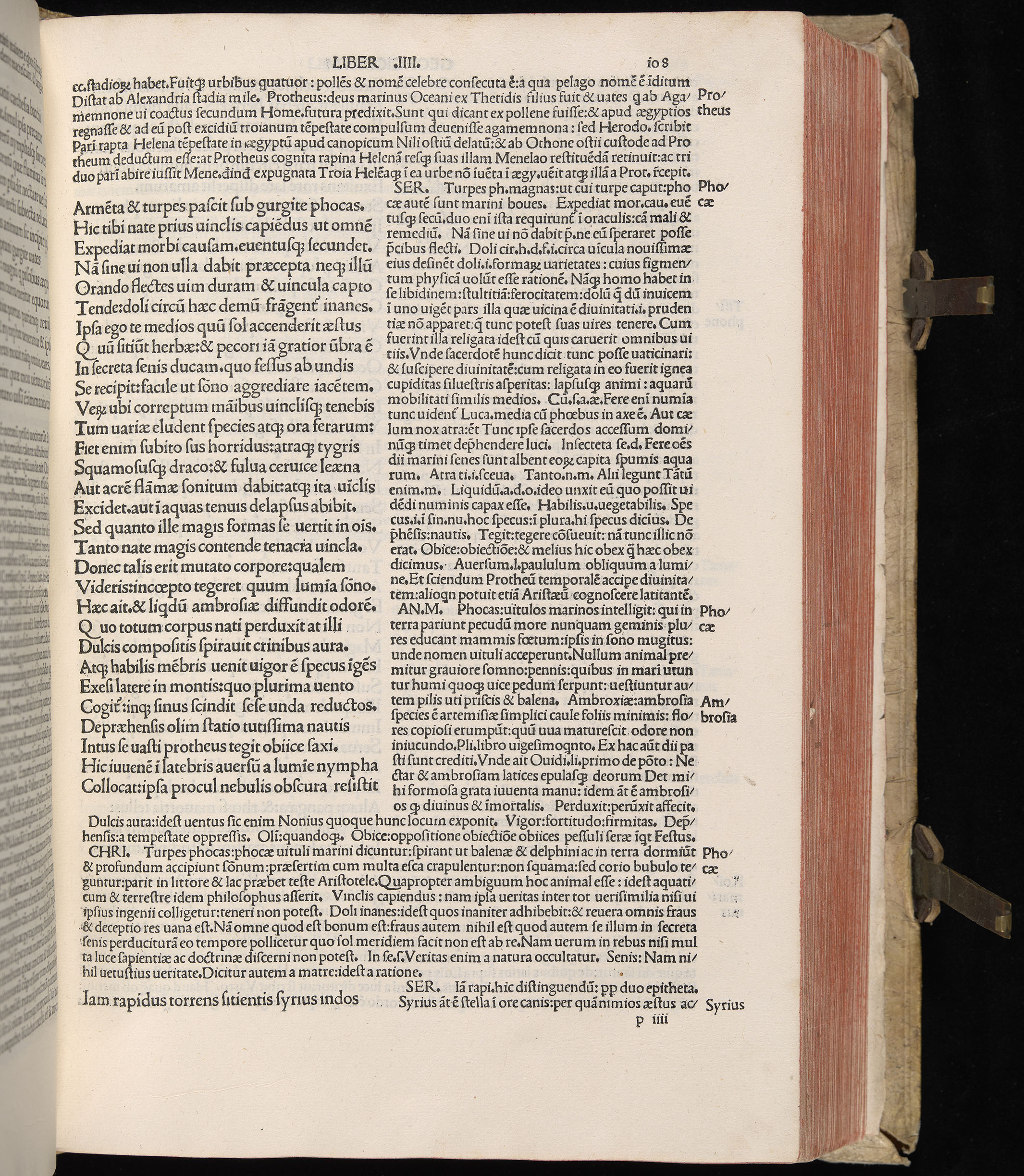 Vergilius cum c?mentariis quinque videlicet: Seruii, Landini, Ant. Mancinelli, Donati, Domitii. (M. Vegius' Book XIII addition to the Aen. Also Priapeia and Catalecta.) / Colophon: Impressu Venetiis per Bartolome? de Zanis de Portesio. . . . M.cccc.xciii. Stamped vellum with clasps. Very rare. Fol. - Image 235