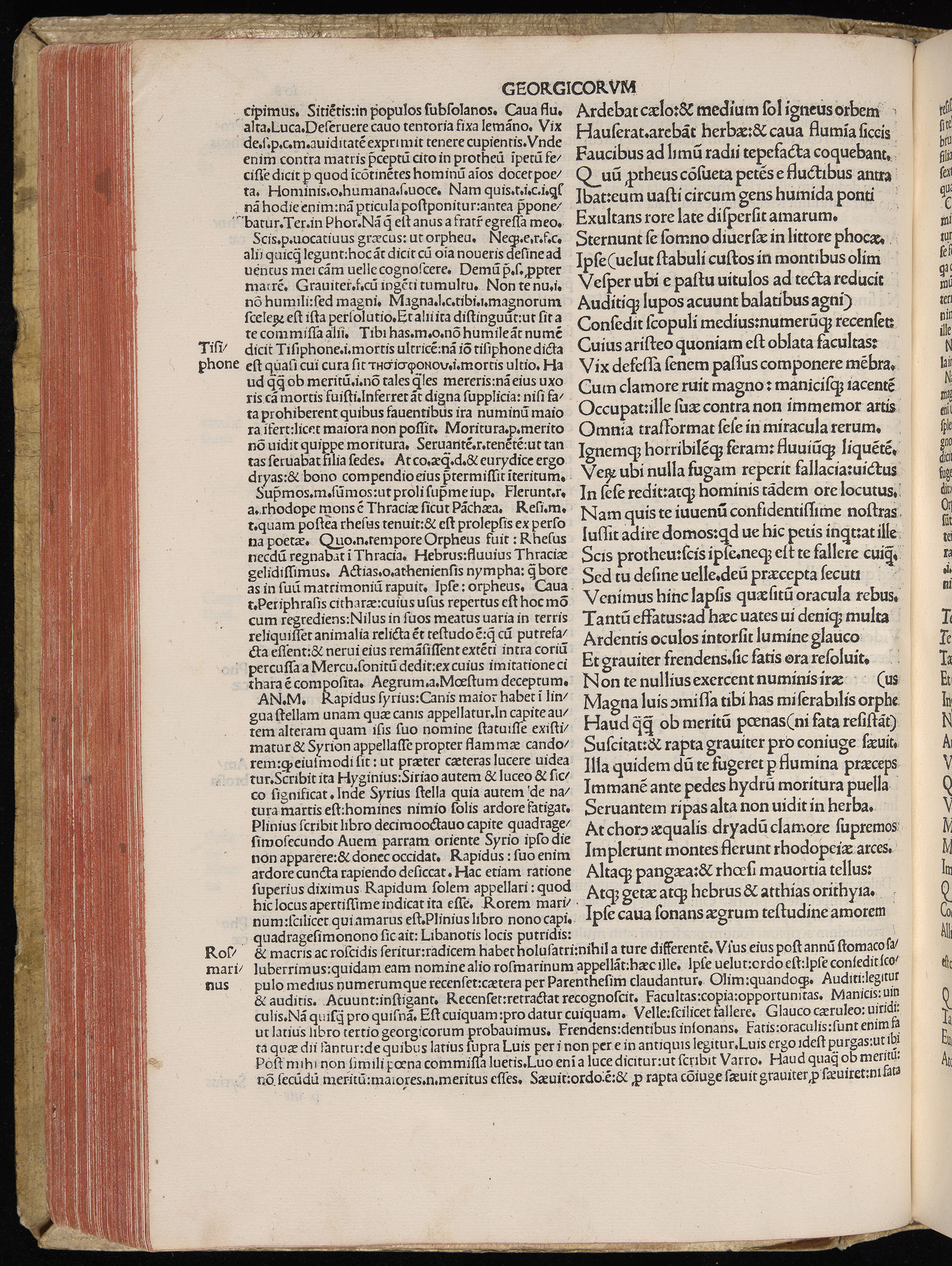 Vergilius cum c?mentariis quinque videlicet: Seruii, Landini, Ant. Mancinelli, Donati, Domitii. (M. Vegius' Book XIII addition to the Aen. Also Priapeia and Catalecta.) / Colophon: Impressu Venetiis per Bartolome? de Zanis de Portesio. . . . M.cccc.xciii. Stamped vellum with clasps. Very rare. Fol. - Image 236