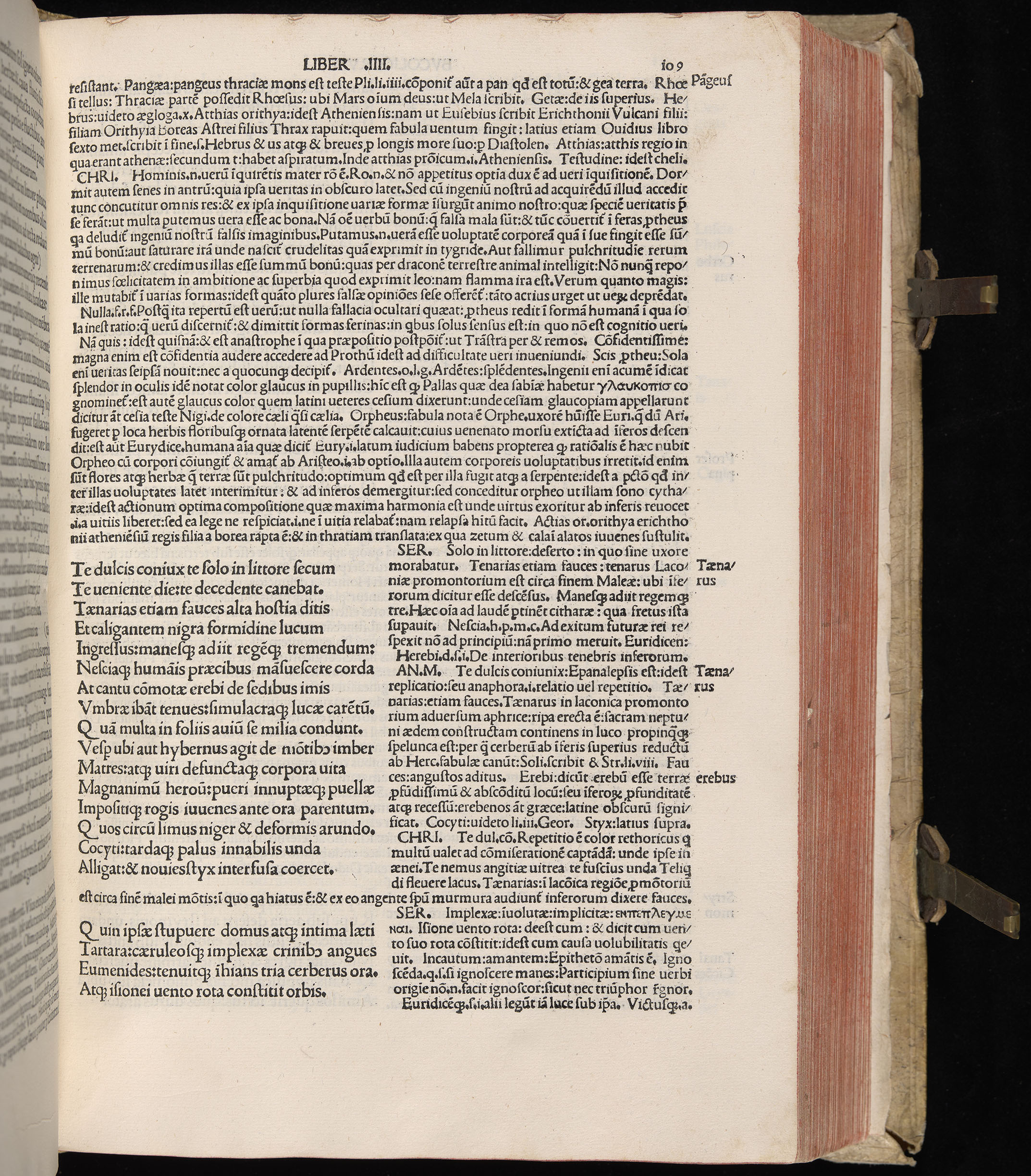 Vergilius cum c?mentariis quinque videlicet: Seruii, Landini, Ant. Mancinelli, Donati, Domitii. (M. Vegius' Book XIII addition to the Aen. Also Priapeia and Catalecta.) / Colophon: Impressu Venetiis per Bartolome? de Zanis de Portesio. . . . M.cccc.xciii. Stamped vellum with clasps. Very rare. Fol. - Image 237