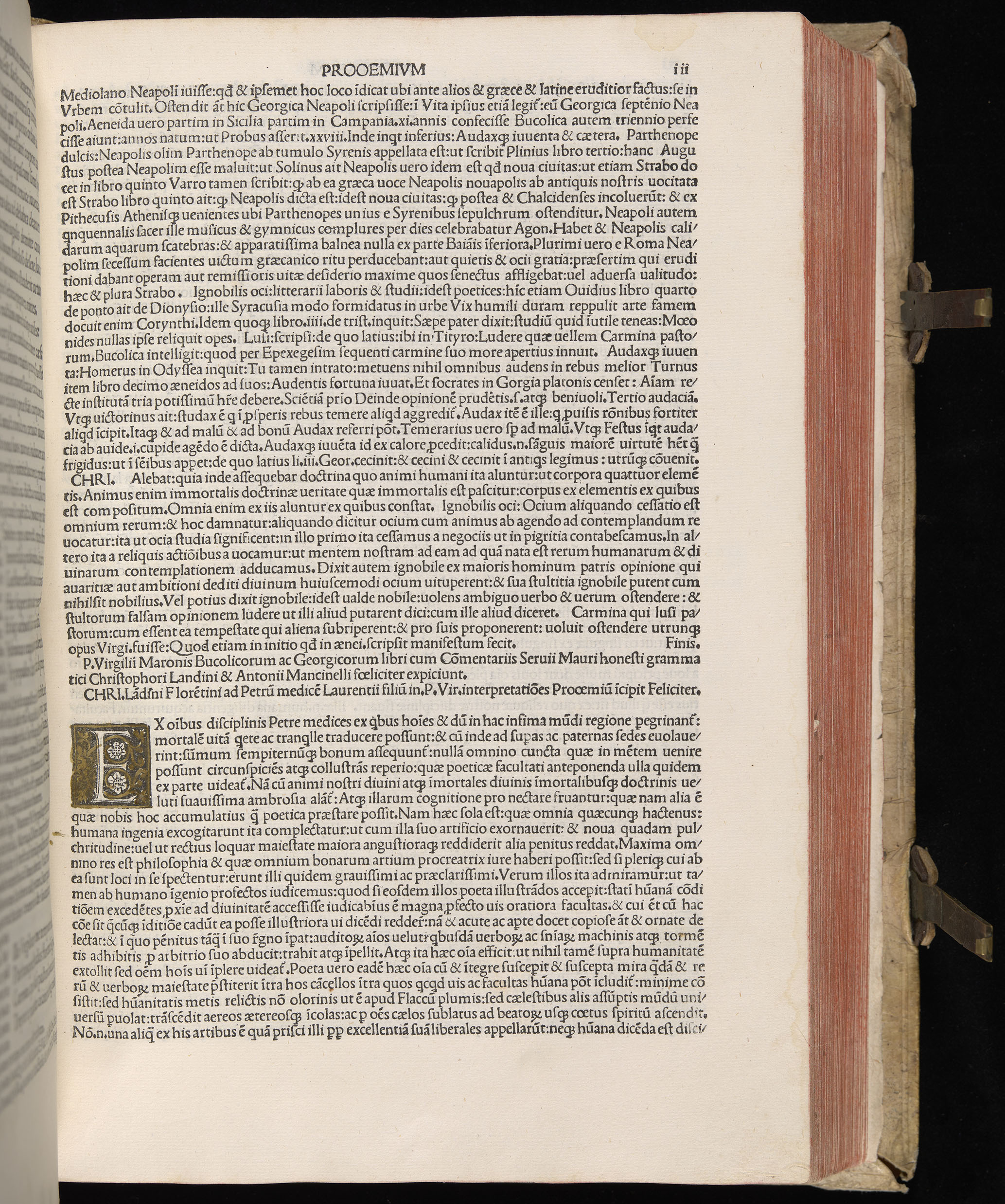 Vergilius cum c?mentariis quinque videlicet: Seruii, Landini, Ant. Mancinelli, Donati, Domitii. (M. Vegius' Book XIII addition to the Aen. Also Priapeia and Catalecta.) / Colophon: Impressu Venetiis per Bartolome? de Zanis de Portesio. . . . M.cccc.xciii. Stamped vellum with clasps. Very rare. Fol. - Image 241
