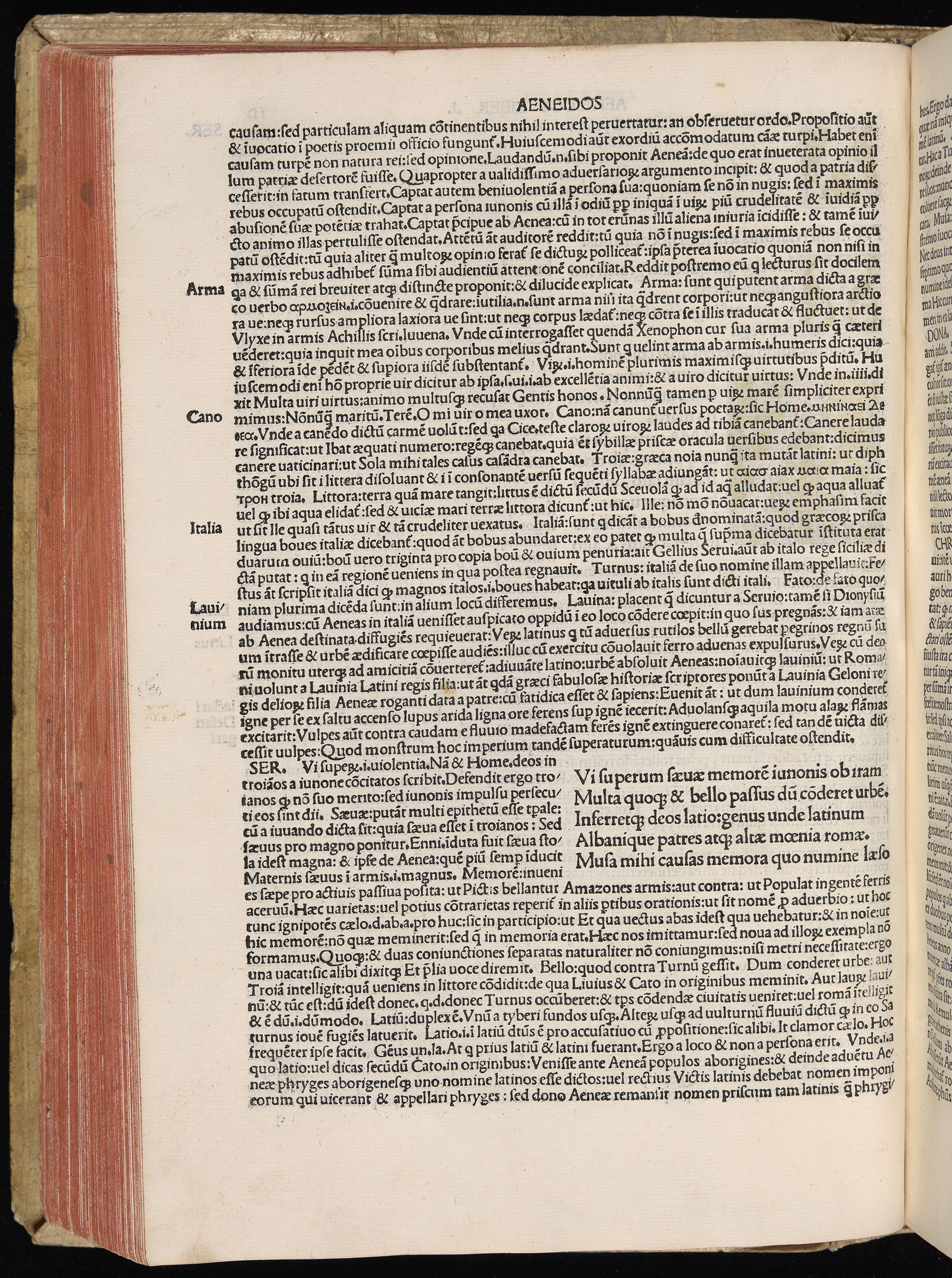 Vergilius cum c?mentariis quinque videlicet: Seruii, Landini, Ant. Mancinelli, Donati, Domitii. (M. Vegius' Book XIII addition to the Aen. Also Priapeia and Catalecta.) / Colophon: Impressu Venetiis per Bartolome? de Zanis de Portesio. . . . M.cccc.xciii. Stamped vellum with clasps. Very rare. Fol. - Image 246