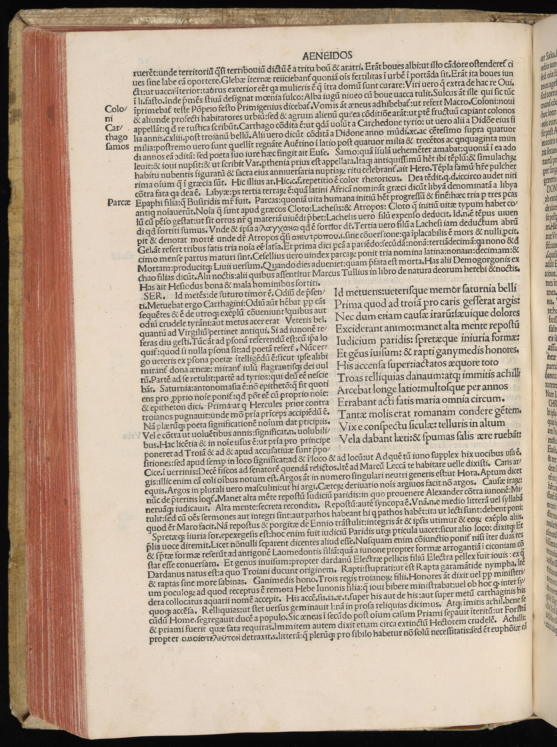Vergilius cum c?mentariis quinque videlicet: Seruii, Landini, Ant. Mancinelli, Donati, Domitii. (M. Vegius' Book XIII addition to the Aen. Also Priapeia and Catalecta.) / Colophon: Impressu Venetiis per Bartolome? de Zanis de Portesio. . . . M.cccc.xciii. Stamped vellum with clasps. Very rare. Fol. - Image 250