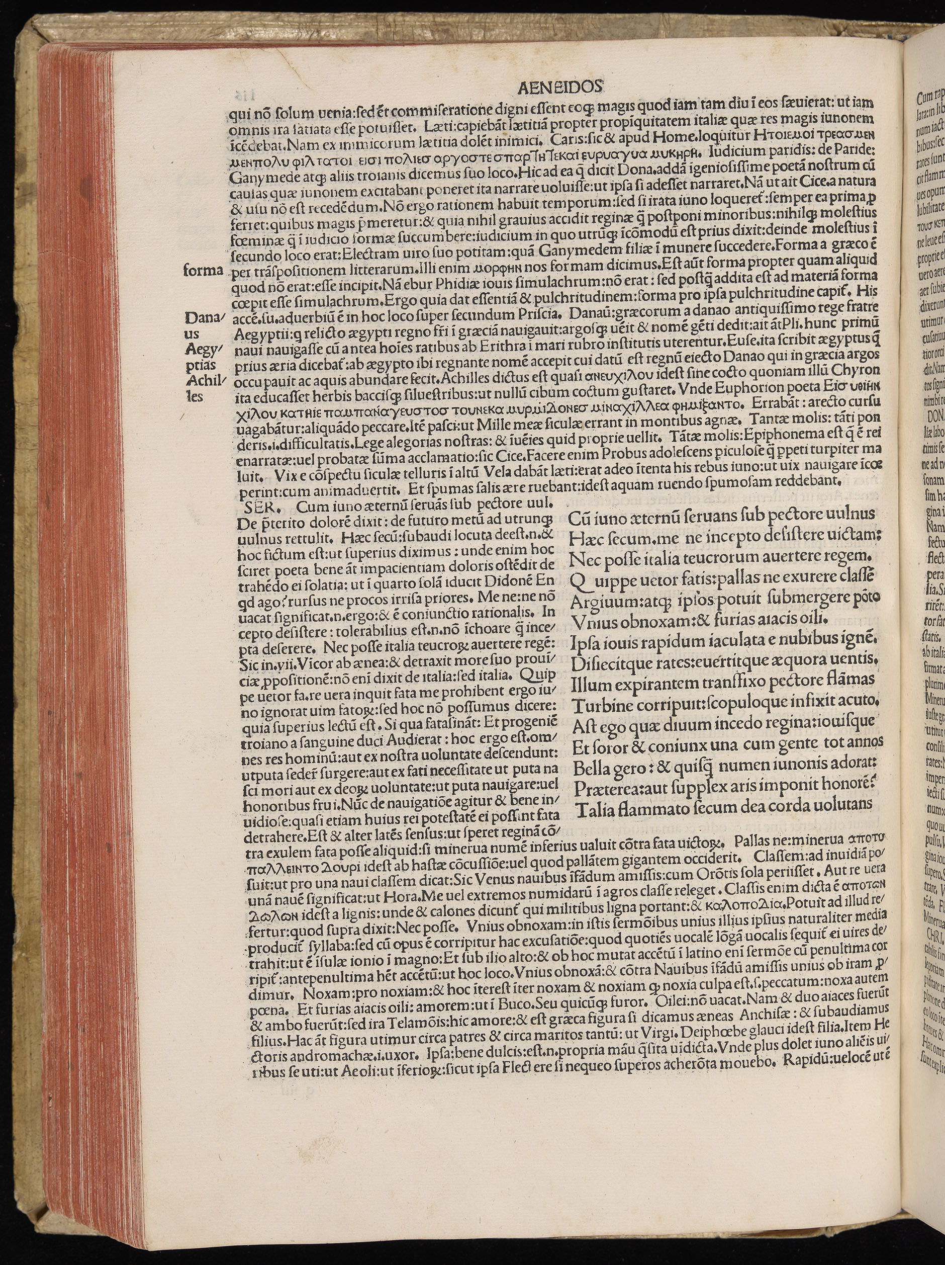 Vergilius cum c?mentariis quinque videlicet: Seruii, Landini, Ant. Mancinelli, Donati, Domitii. (M. Vegius' Book XIII addition to the Aen. Also Priapeia and Catalecta.) / Colophon: Impressu Venetiis per Bartolome? de Zanis de Portesio. . . . M.cccc.xciii. Stamped vellum with clasps. Very rare. Fol. - Image 252