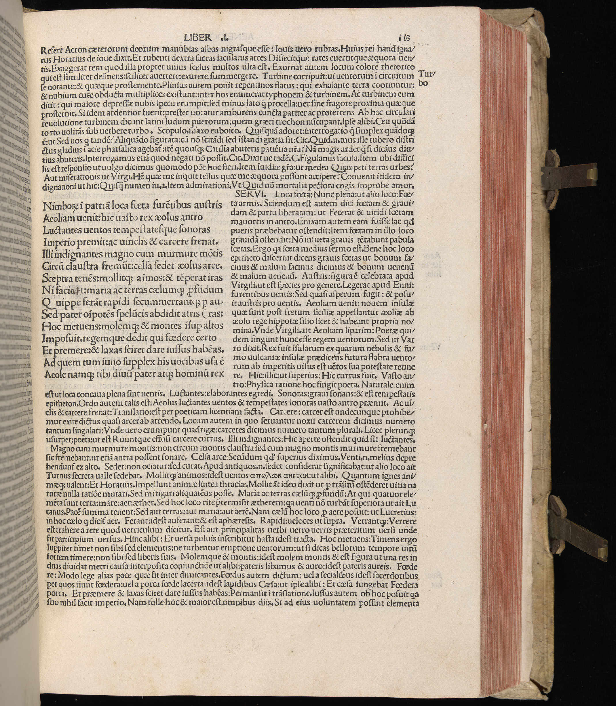 Vergilius cum c?mentariis quinque videlicet: Seruii, Landini, Ant. Mancinelli, Donati, Domitii. (M. Vegius' Book XIII addition to the Aen. Also Priapeia and Catalecta.) / Colophon: Impressu Venetiis per Bartolome? de Zanis de Portesio. . . . M.cccc.xciii. Stamped vellum with clasps. Very rare. Fol. - Image 255