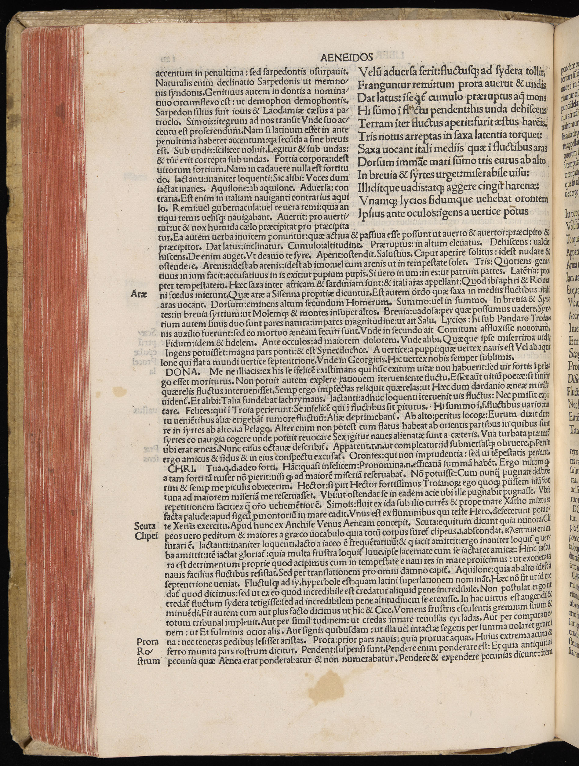 Vergilius cum c?mentariis quinque videlicet: Seruii, Landini, Ant. Mancinelli, Donati, Domitii. (M. Vegius' Book XIII addition to the Aen. Also Priapeia and Catalecta.) / Colophon: Impressu Venetiis per Bartolome? de Zanis de Portesio. . . . M.cccc.xciii. Stamped vellum with clasps. Very rare. Fol. - Image 260