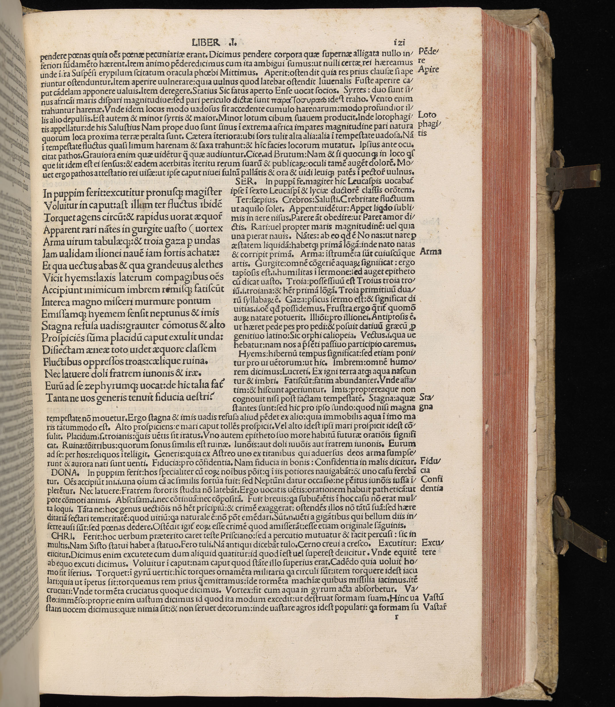 Vergilius cum c?mentariis quinque videlicet: Seruii, Landini, Ant. Mancinelli, Donati, Domitii. (M. Vegius' Book XIII addition to the Aen. Also Priapeia and Catalecta.) / Colophon: Impressu Venetiis per Bartolome? de Zanis de Portesio. . . . M.cccc.xciii. Stamped vellum with clasps. Very rare. Fol. - Image 261