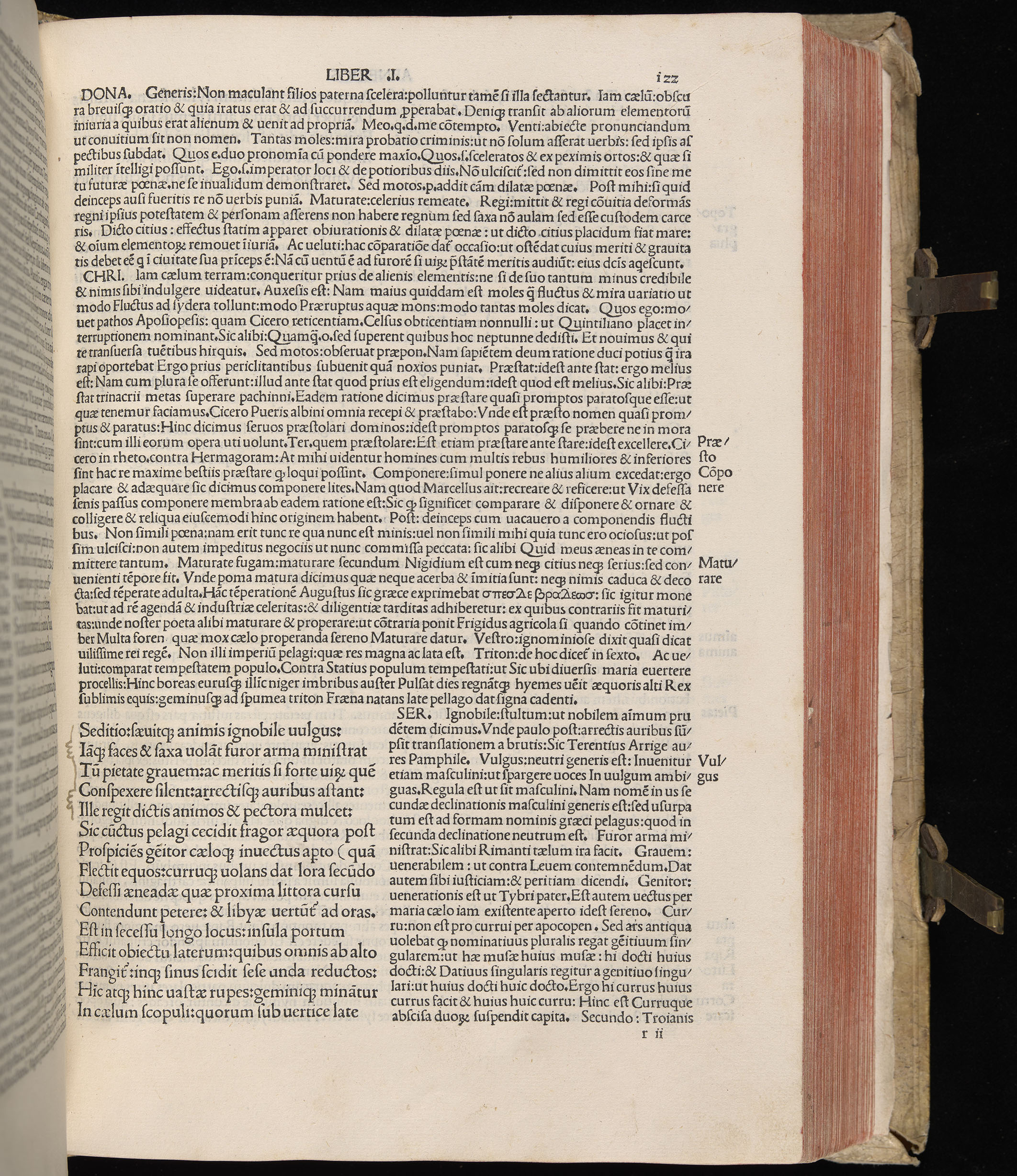 Vergilius cum c?mentariis quinque videlicet: Seruii, Landini, Ant. Mancinelli, Donati, Domitii. (M. Vegius' Book XIII addition to the Aen. Also Priapeia and Catalecta.) / Colophon: Impressu Venetiis per Bartolome? de Zanis de Portesio. . . . M.cccc.xciii. Stamped vellum with clasps. Very rare. Fol. - Image 263