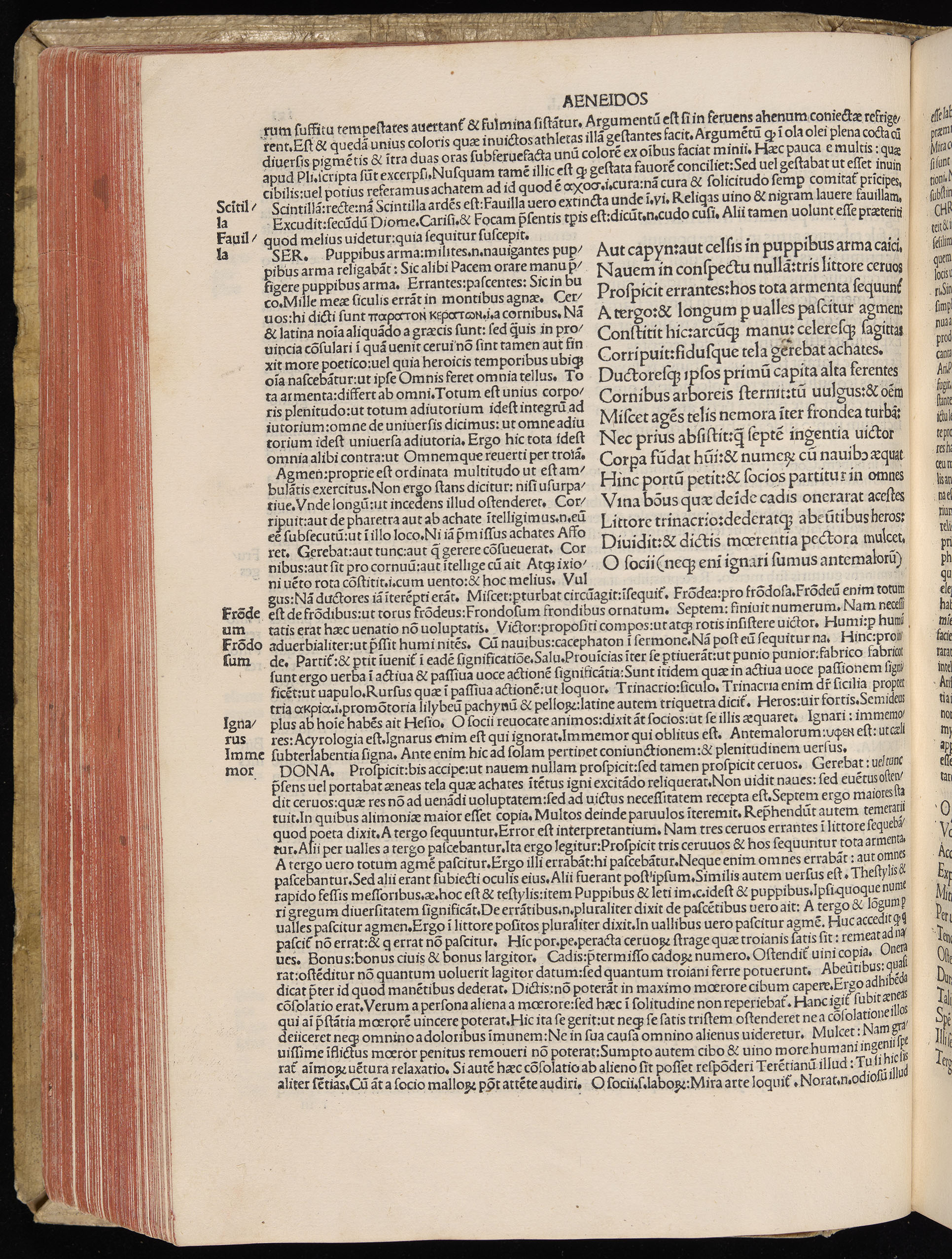 Vergilius cum c?mentariis quinque videlicet: Seruii, Landini, Ant. Mancinelli, Donati, Domitii. (M. Vegius' Book XIII addition to the Aen. Also Priapeia and Catalecta.) / Colophon: Impressu Venetiis per Bartolome? de Zanis de Portesio. . . . M.cccc.xciii. Stamped vellum with clasps. Very rare. Fol. - Image 266