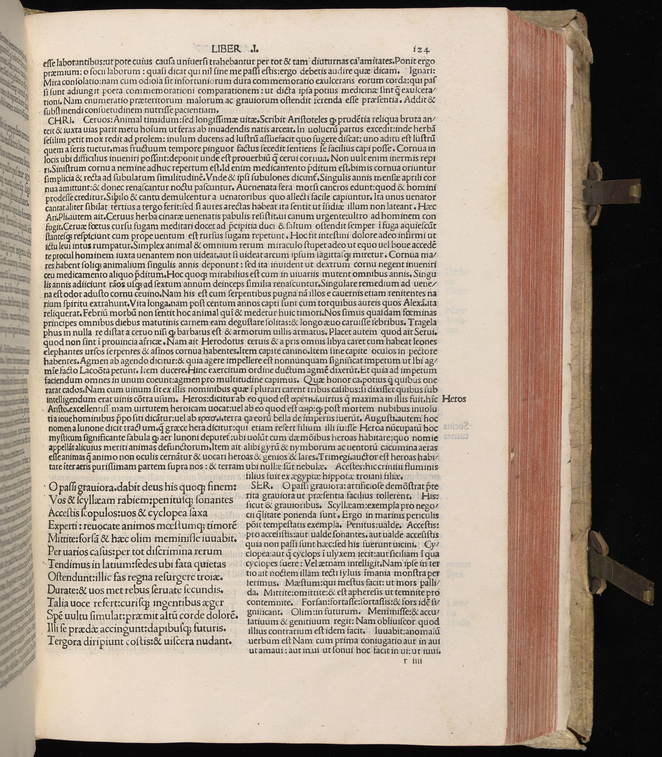 Vergilius cum c?mentariis quinque videlicet: Seruii, Landini, Ant. Mancinelli, Donati, Domitii. (M. Vegius' Book XIII addition to the Aen. Also Priapeia and Catalecta.) / Colophon: Impressu Venetiis per Bartolome? de Zanis de Portesio. . . . M.cccc.xciii. Stamped vellum with clasps. Very rare. Fol. - Image 267