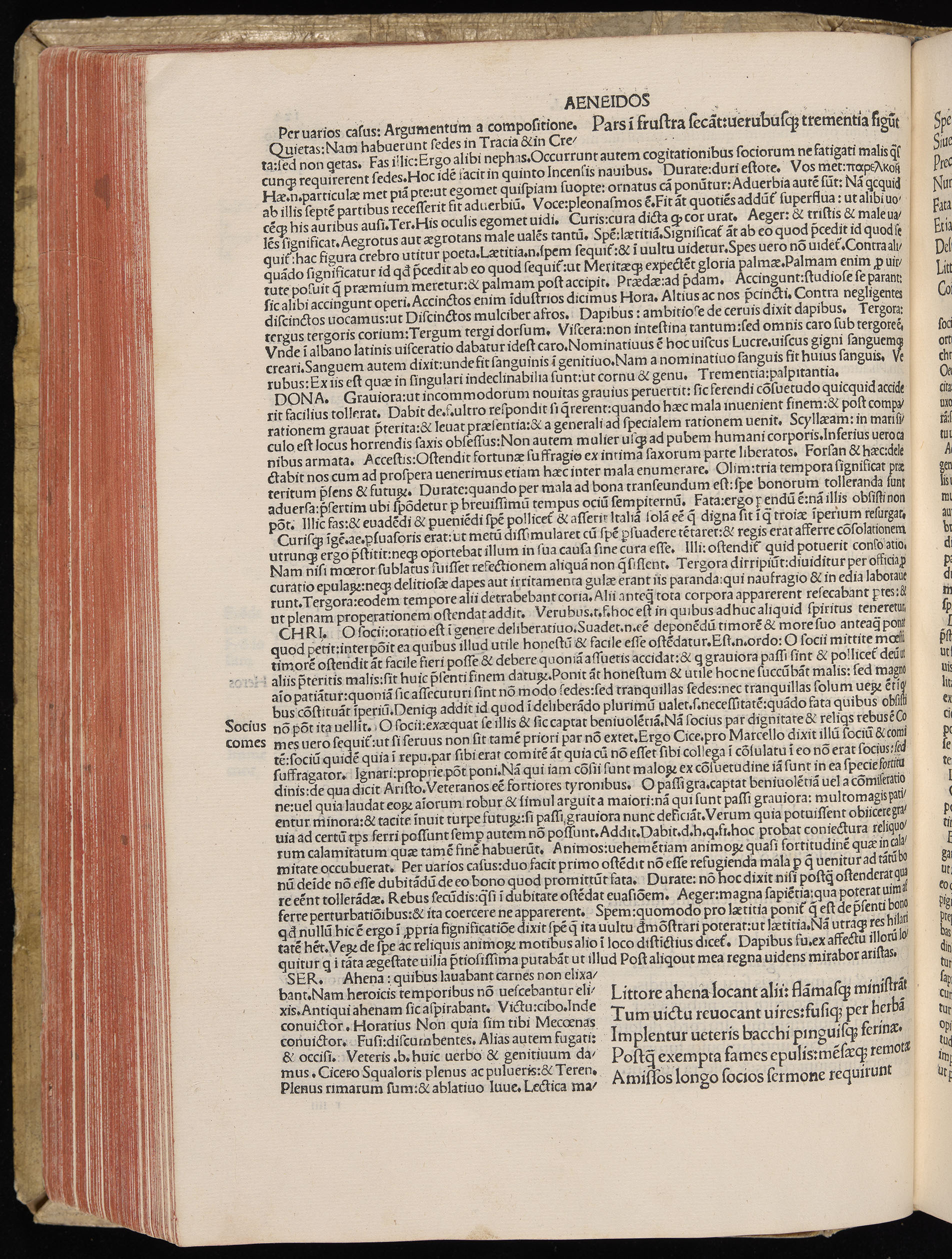 Vergilius cum c?mentariis quinque videlicet: Seruii, Landini, Ant. Mancinelli, Donati, Domitii. (M. Vegius' Book XIII addition to the Aen. Also Priapeia and Catalecta.) / Colophon: Impressu Venetiis per Bartolome? de Zanis de Portesio. . . . M.cccc.xciii. Stamped vellum with clasps. Very rare. Fol. - Image 268