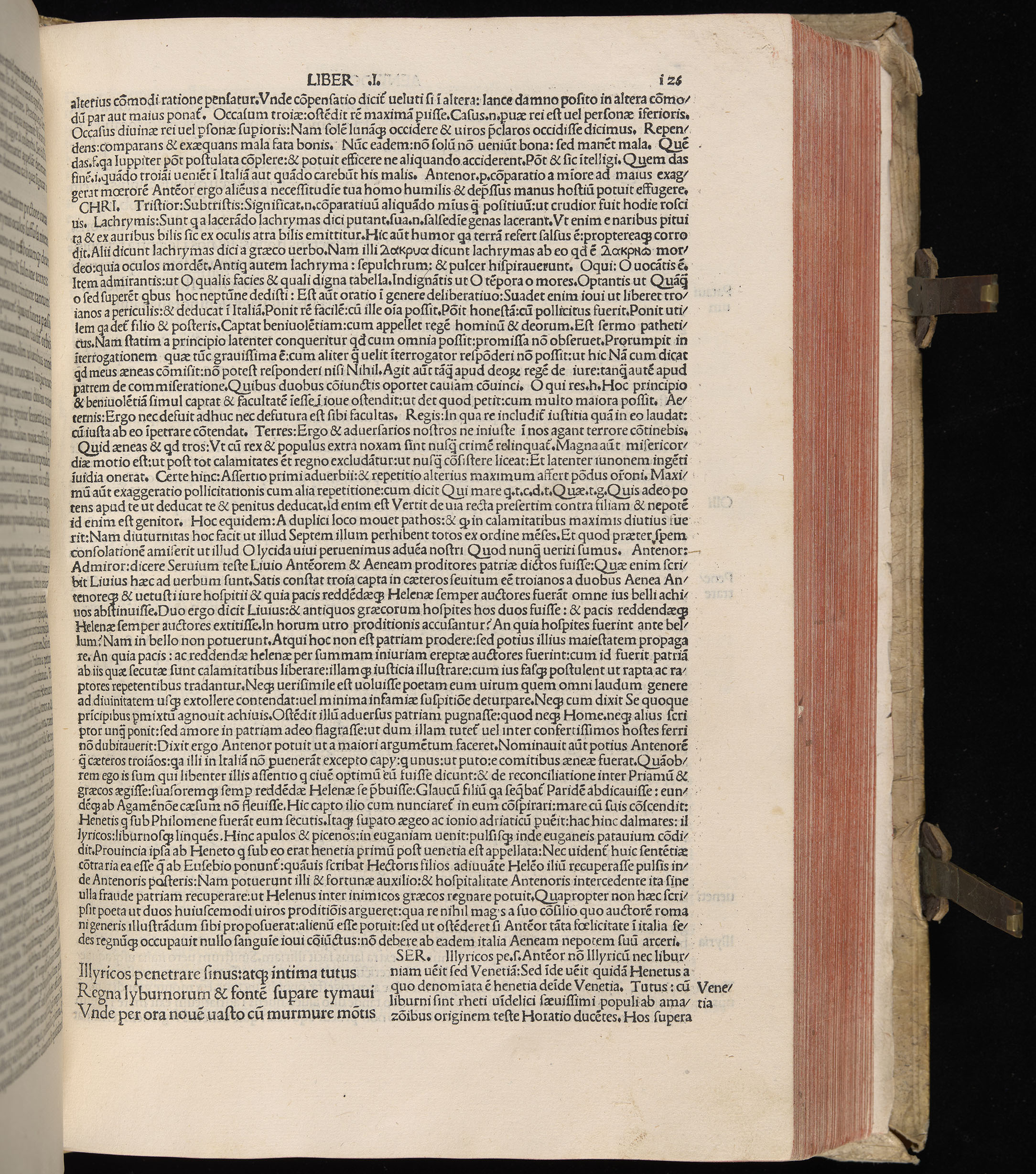 Vergilius cum c?mentariis quinque videlicet: Seruii, Landini, Ant. Mancinelli, Donati, Domitii. (M. Vegius' Book XIII addition to the Aen. Also Priapeia and Catalecta.) / Colophon: Impressu Venetiis per Bartolome? de Zanis de Portesio. . . . M.cccc.xciii. Stamped vellum with clasps. Very rare. Fol. - Image 271
