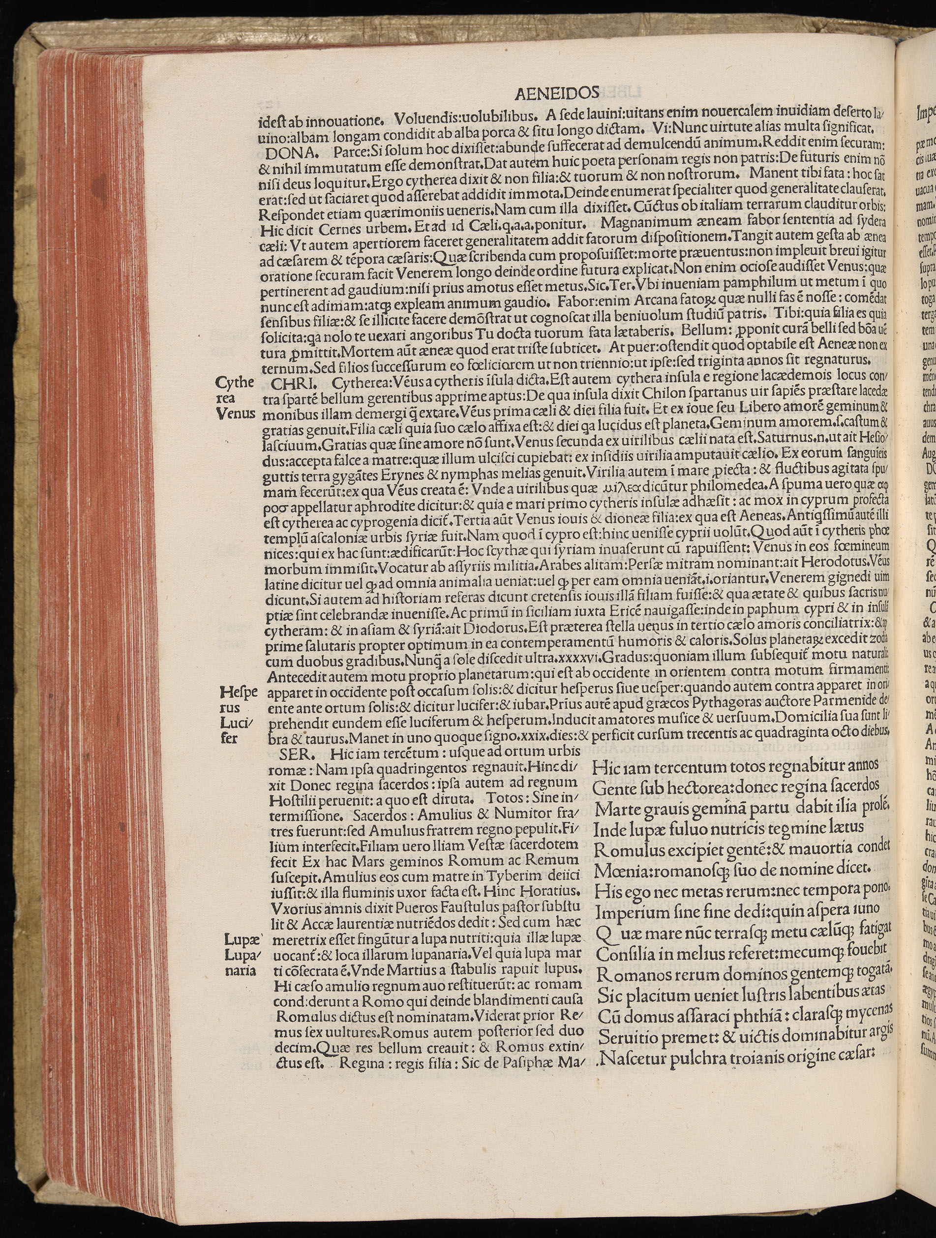 Vergilius cum c?mentariis quinque videlicet: Seruii, Landini, Ant. Mancinelli, Donati, Domitii. (M. Vegius' Book XIII addition to the Aen. Also Priapeia and Catalecta.) / Colophon: Impressu Venetiis per Bartolome? de Zanis de Portesio. . . . M.cccc.xciii. Stamped vellum with clasps. Very rare. Fol. - Image 274