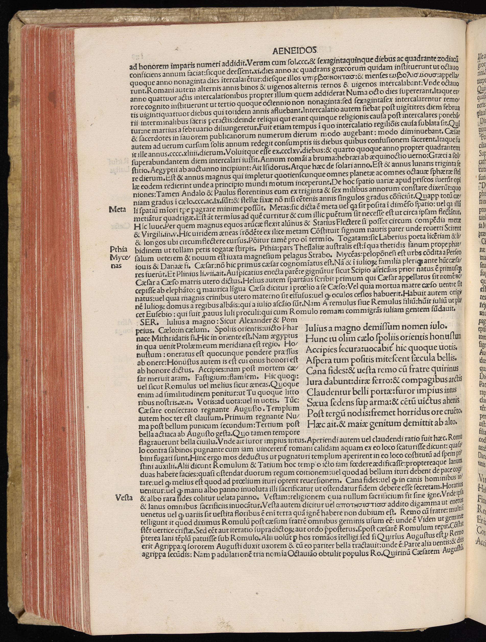 Vergilius cum c?mentariis quinque videlicet: Seruii, Landini, Ant. Mancinelli, Donati, Domitii. (M. Vegius' Book XIII addition to the Aen. Also Priapeia and Catalecta.) / Colophon: Impressu Venetiis per Bartolome? de Zanis de Portesio. . . . M.cccc.xciii. Stamped vellum with clasps. Very rare. Fol. - Image 276