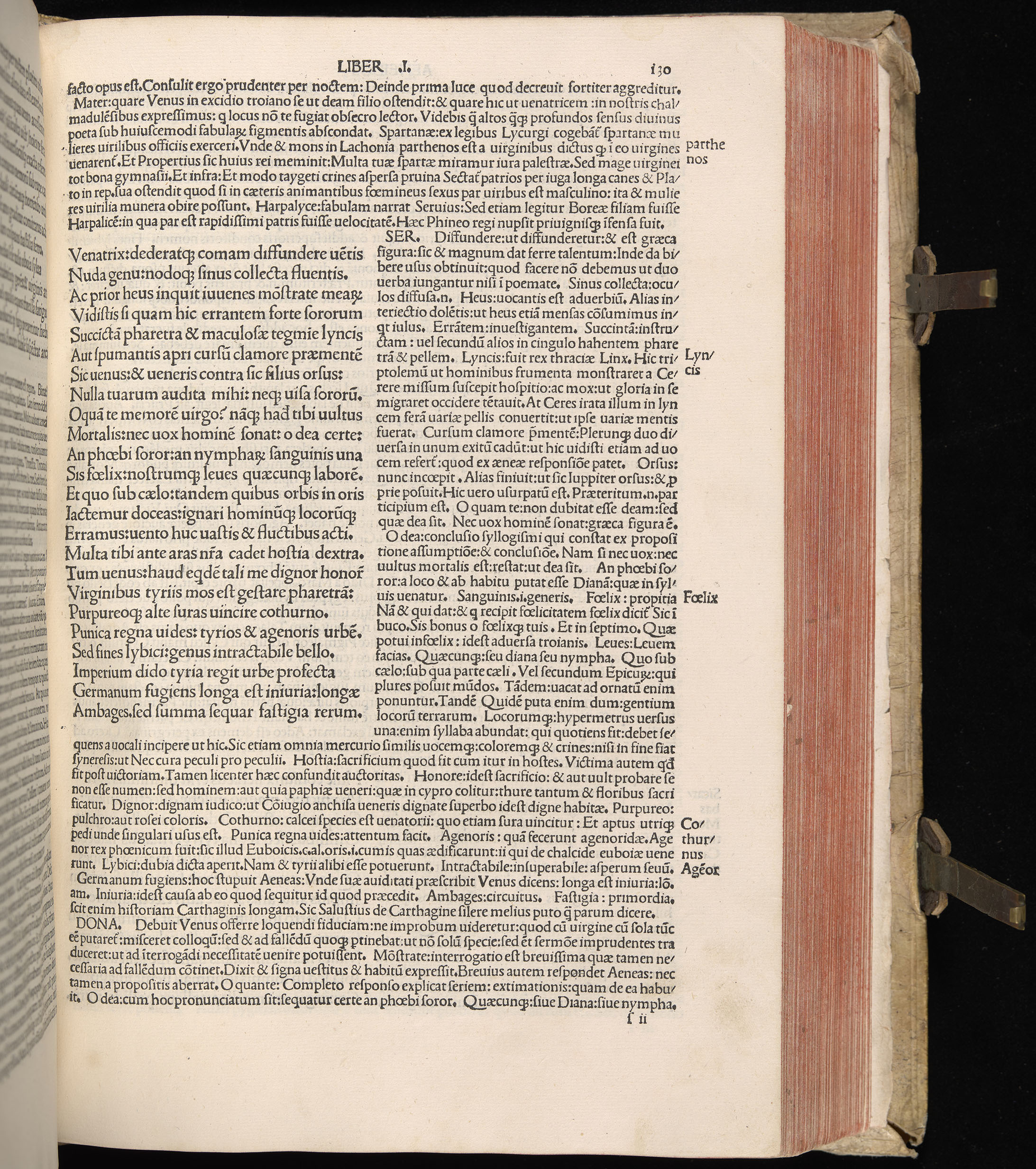 Vergilius cum c?mentariis quinque videlicet: Seruii, Landini, Ant. Mancinelli, Donati, Domitii. (M. Vegius' Book XIII addition to the Aen. Also Priapeia and Catalecta.) / Colophon: Impressu Venetiis per Bartolome? de Zanis de Portesio. . . . M.cccc.xciii. Stamped vellum with clasps. Very rare. Fol. - Image 279