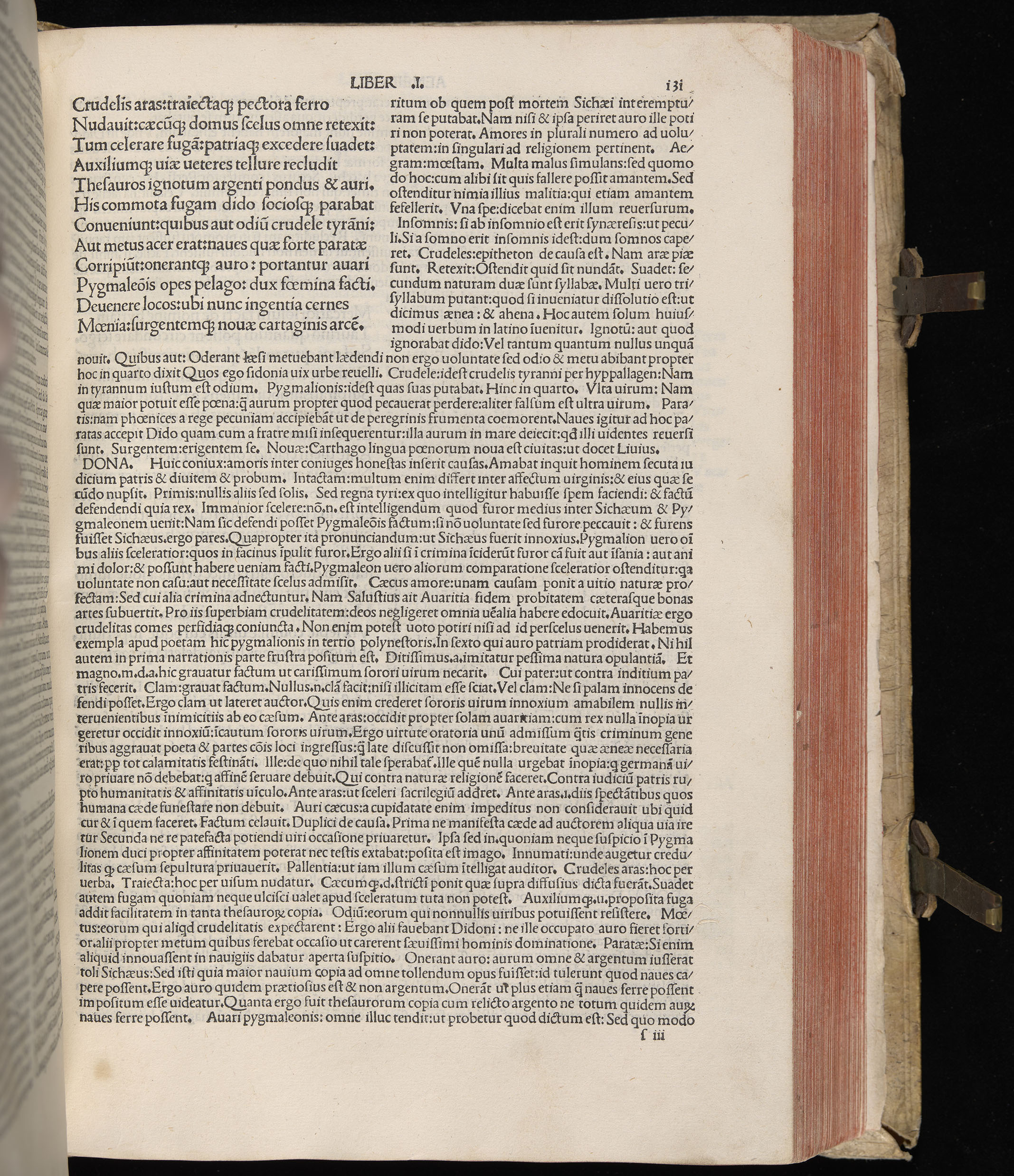 Vergilius cum c?mentariis quinque videlicet: Seruii, Landini, Ant. Mancinelli, Donati, Domitii. (M. Vegius' Book XIII addition to the Aen. Also Priapeia and Catalecta.) / Colophon: Impressu Venetiis per Bartolome? de Zanis de Portesio. . . . M.cccc.xciii. Stamped vellum with clasps. Very rare. Fol. - Image 281