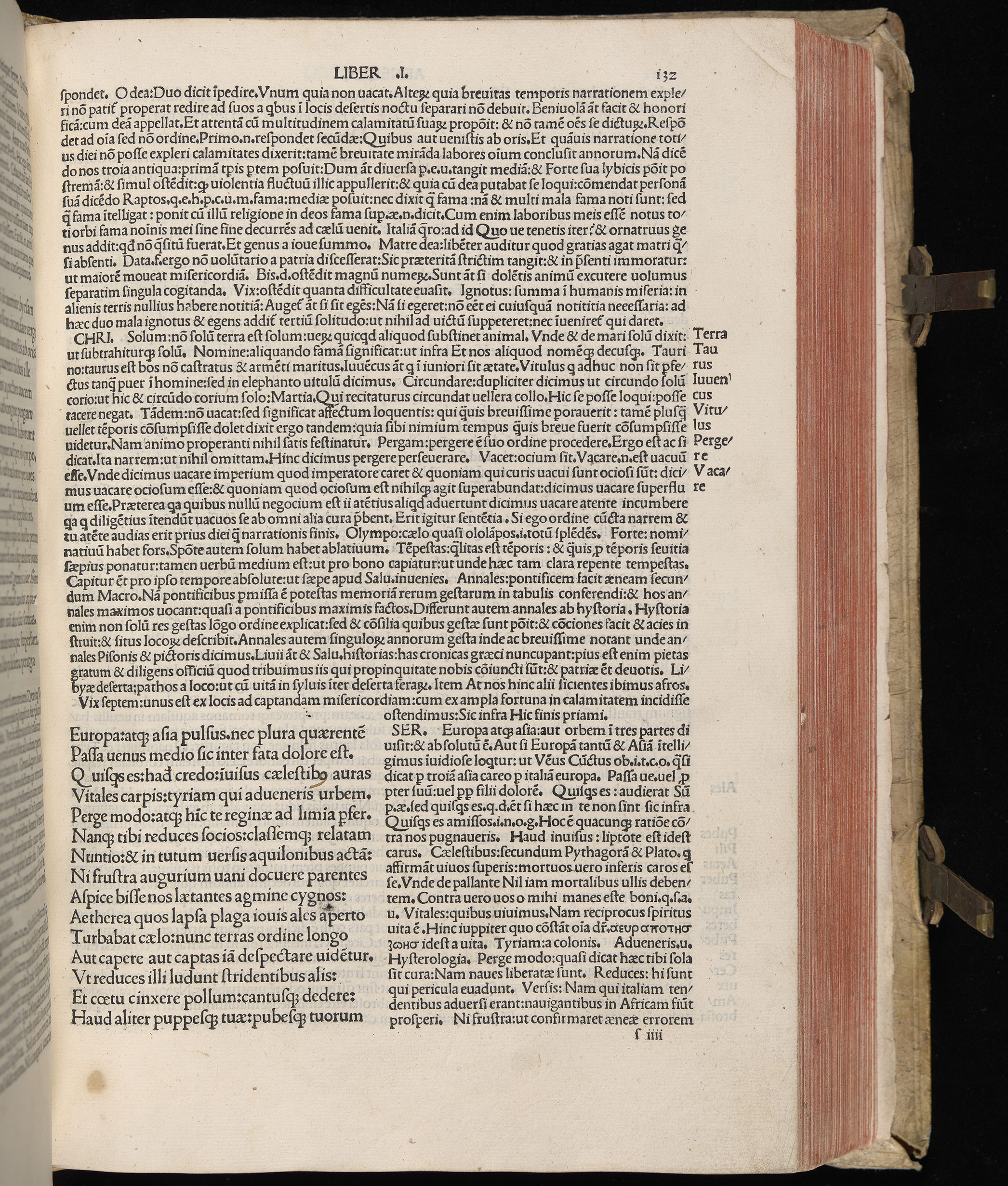 Vergilius cum c?mentariis quinque videlicet: Seruii, Landini, Ant. Mancinelli, Donati, Domitii. (M. Vegius' Book XIII addition to the Aen. Also Priapeia and Catalecta.) / Colophon: Impressu Venetiis per Bartolome? de Zanis de Portesio. . . . M.cccc.xciii. Stamped vellum with clasps. Very rare. Fol. - Image 283