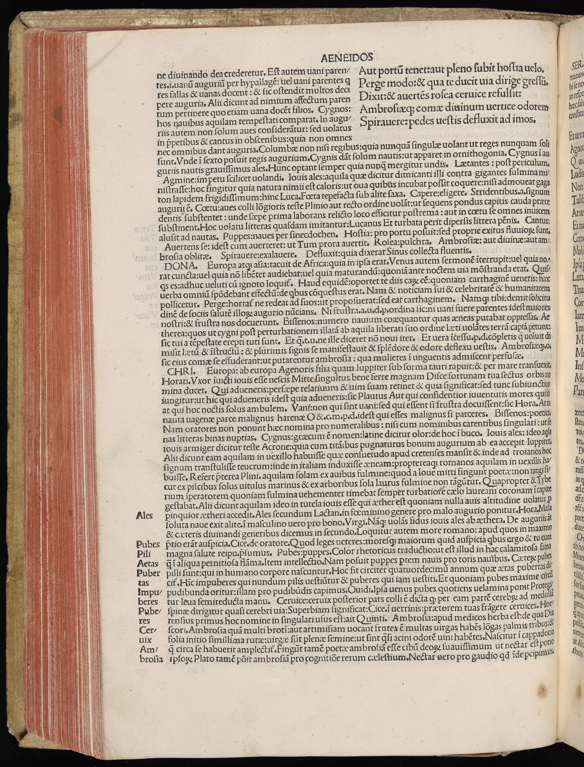 Vergilius cum c?mentariis quinque videlicet: Seruii, Landini, Ant. Mancinelli, Donati, Domitii. (M. Vegius' Book XIII addition to the Aen. Also Priapeia and Catalecta.) / Colophon: Impressu Venetiis per Bartolome? de Zanis de Portesio. . . . M.cccc.xciii. Stamped vellum with clasps. Very rare. Fol. - Image 284