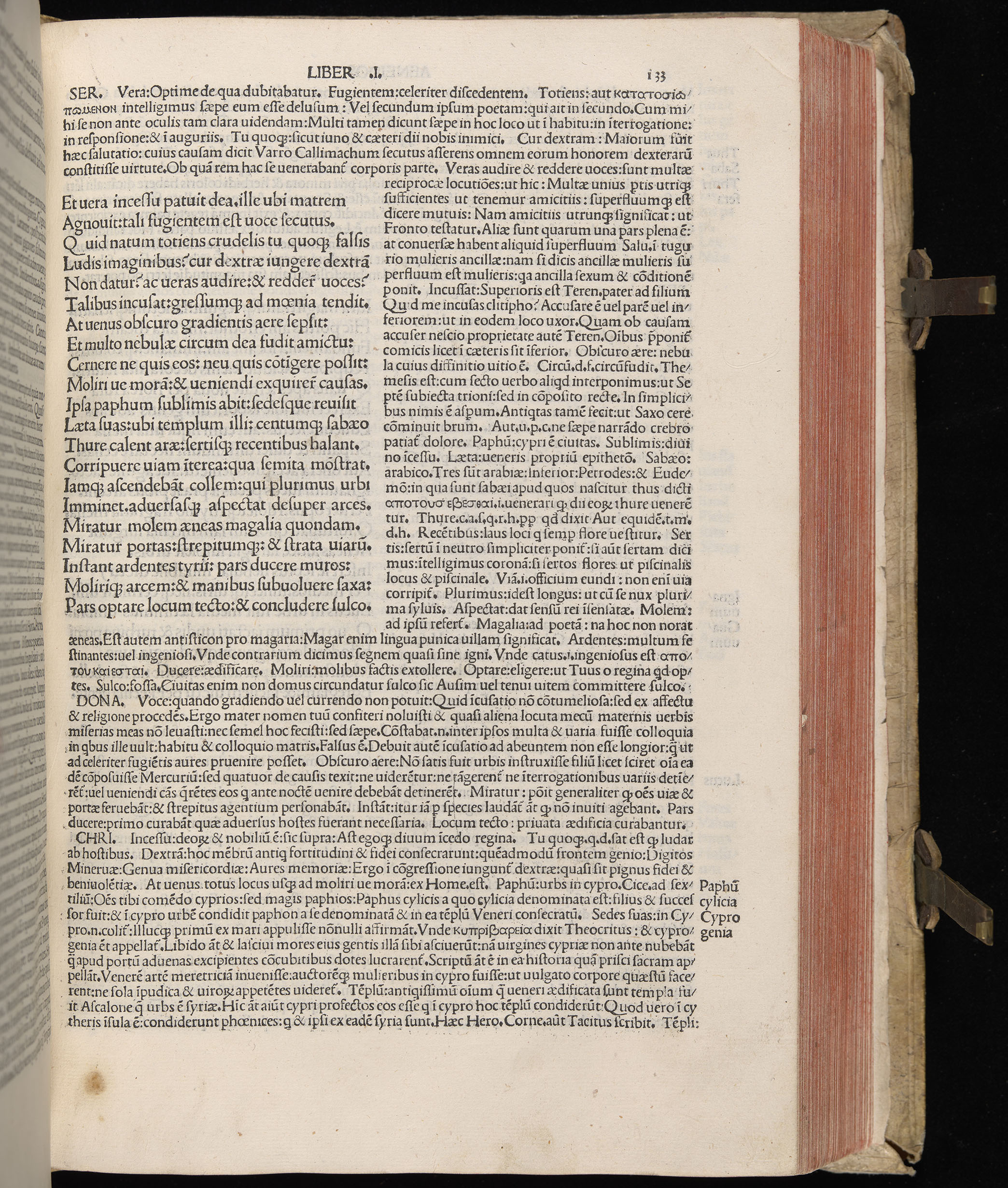 Vergilius cum c?mentariis quinque videlicet: Seruii, Landini, Ant. Mancinelli, Donati, Domitii. (M. Vegius' Book XIII addition to the Aen. Also Priapeia and Catalecta.) / Colophon: Impressu Venetiis per Bartolome? de Zanis de Portesio. . . . M.cccc.xciii. Stamped vellum with clasps. Very rare. Fol. - Image 285