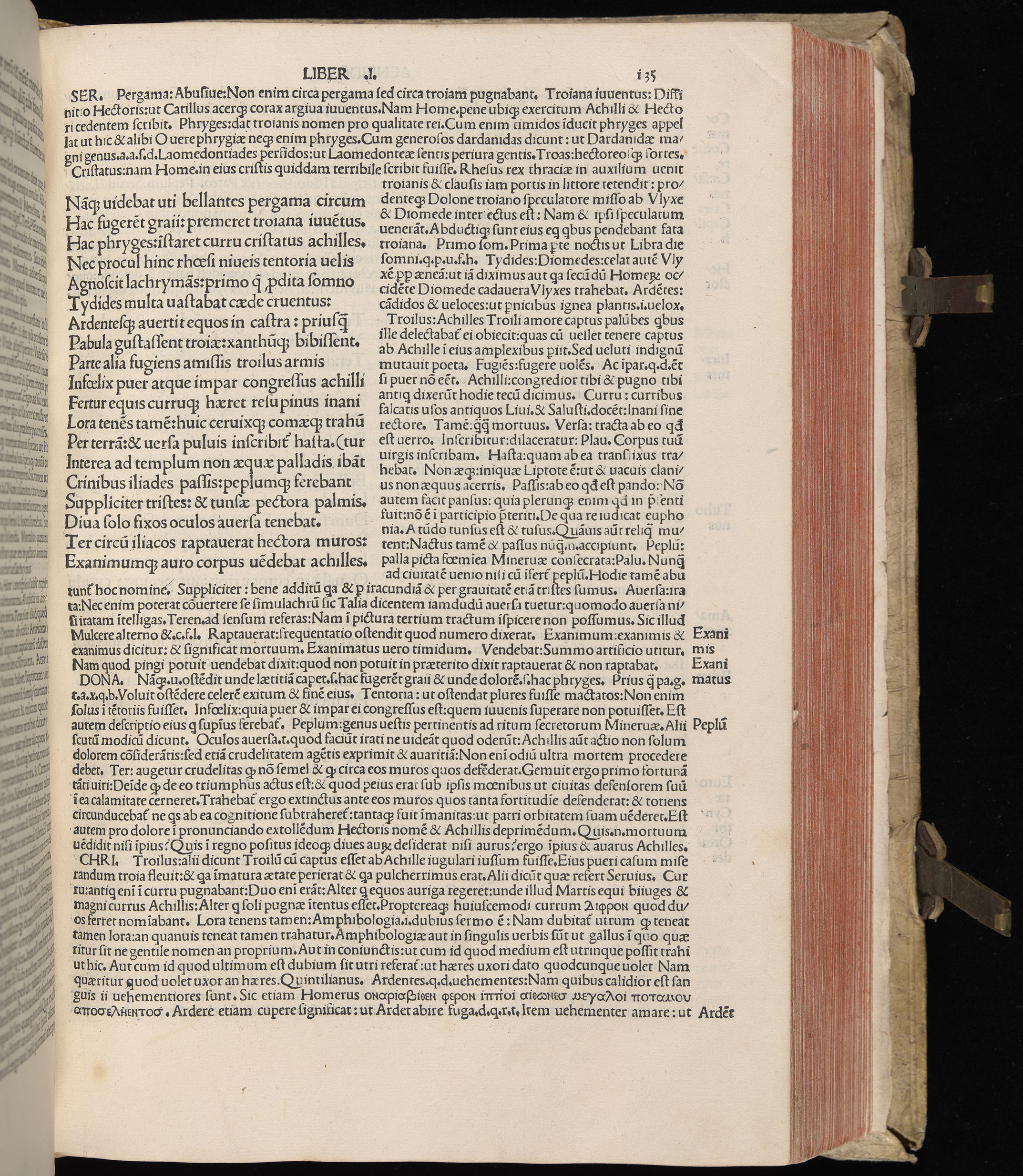 Vergilius cum c?mentariis quinque videlicet: Seruii, Landini, Ant. Mancinelli, Donati, Domitii. (M. Vegius' Book XIII addition to the Aen. Also Priapeia and Catalecta.) / Colophon: Impressu Venetiis per Bartolome? de Zanis de Portesio. . . . M.cccc.xciii. Stamped vellum with clasps. Very rare. Fol. - Image 289