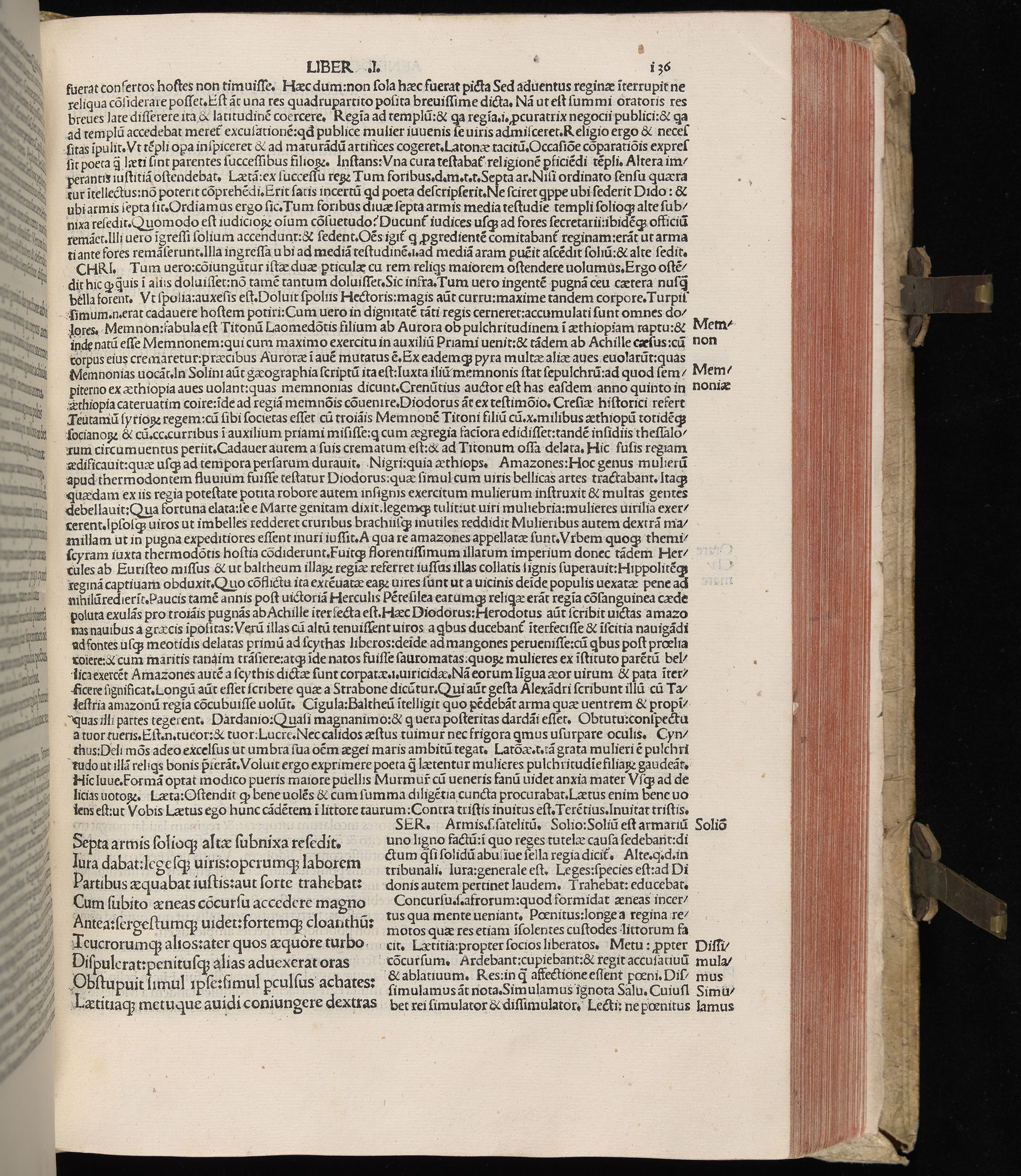 Vergilius cum c?mentariis quinque videlicet: Seruii, Landini, Ant. Mancinelli, Donati, Domitii. (M. Vegius' Book XIII addition to the Aen. Also Priapeia and Catalecta.) / Colophon: Impressu Venetiis per Bartolome? de Zanis de Portesio. . . . M.cccc.xciii. Stamped vellum with clasps. Very rare. Fol. - Image 291