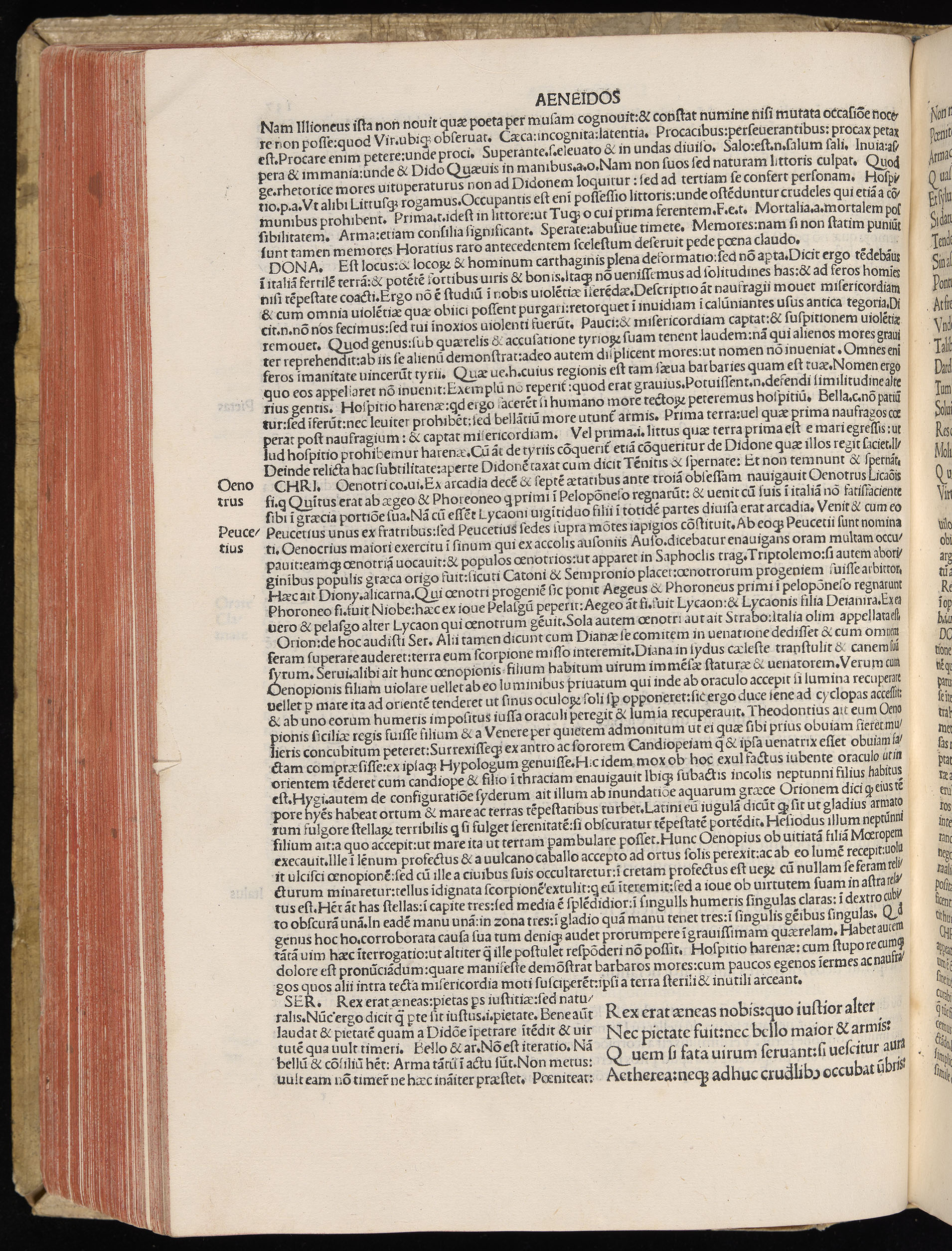Vergilius cum c?mentariis quinque videlicet: Seruii, Landini, Ant. Mancinelli, Donati, Domitii. (M. Vegius' Book XIII addition to the Aen. Also Priapeia and Catalecta.) / Colophon: Impressu Venetiis per Bartolome? de Zanis de Portesio. . . . M.cccc.xciii. Stamped vellum with clasps. Very rare. Fol. - Image 294