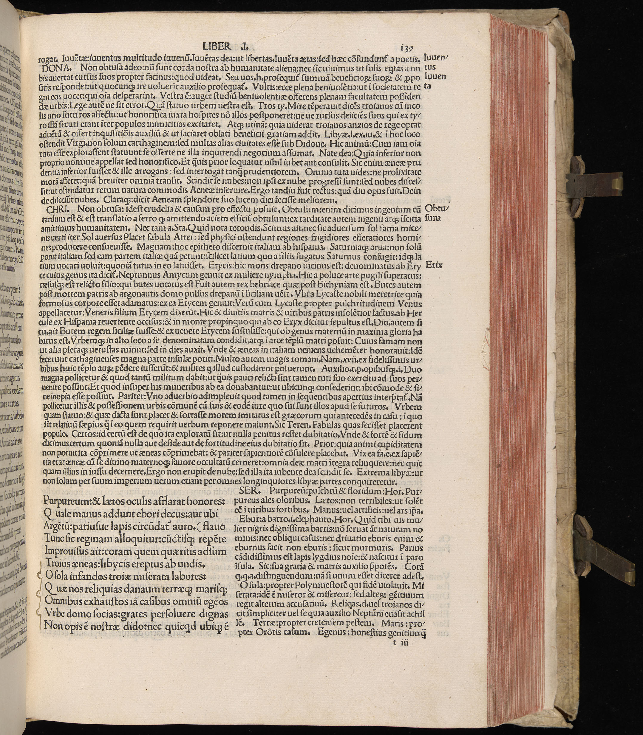 Vergilius cum c?mentariis quinque videlicet: Seruii, Landini, Ant. Mancinelli, Donati, Domitii. (M. Vegius' Book XIII addition to the Aen. Also Priapeia and Catalecta.) / Colophon: Impressu Venetiis per Bartolome? de Zanis de Portesio. . . . M.cccc.xciii. Stamped vellum with clasps. Very rare. Fol. - Image 297