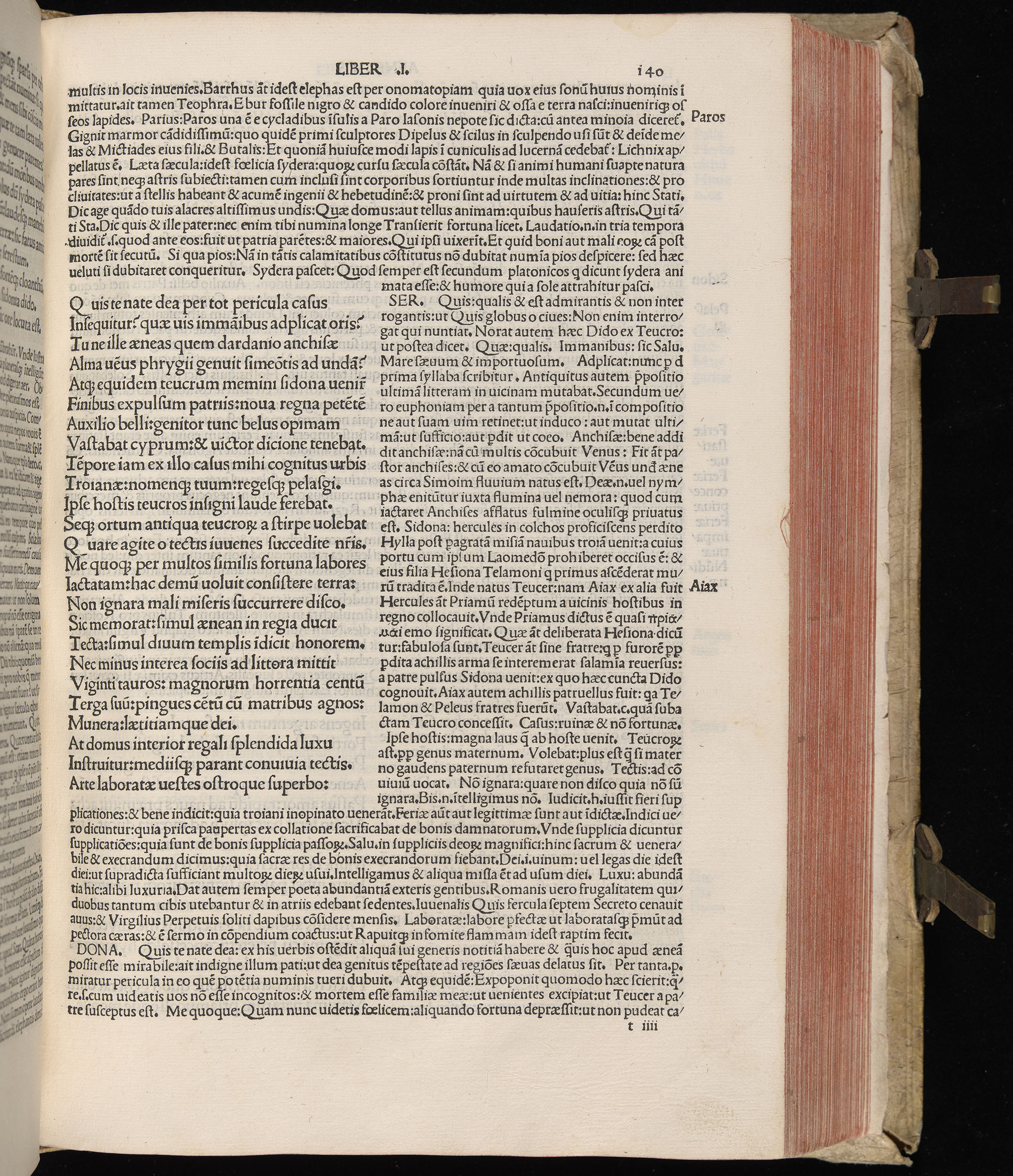 Vergilius cum c?mentariis quinque videlicet: Seruii, Landini, Ant. Mancinelli, Donati, Domitii. (M. Vegius' Book XIII addition to the Aen. Also Priapeia and Catalecta.) / Colophon: Impressu Venetiis per Bartolome? de Zanis de Portesio. . . . M.cccc.xciii. Stamped vellum with clasps. Very rare. Fol. - Image 299