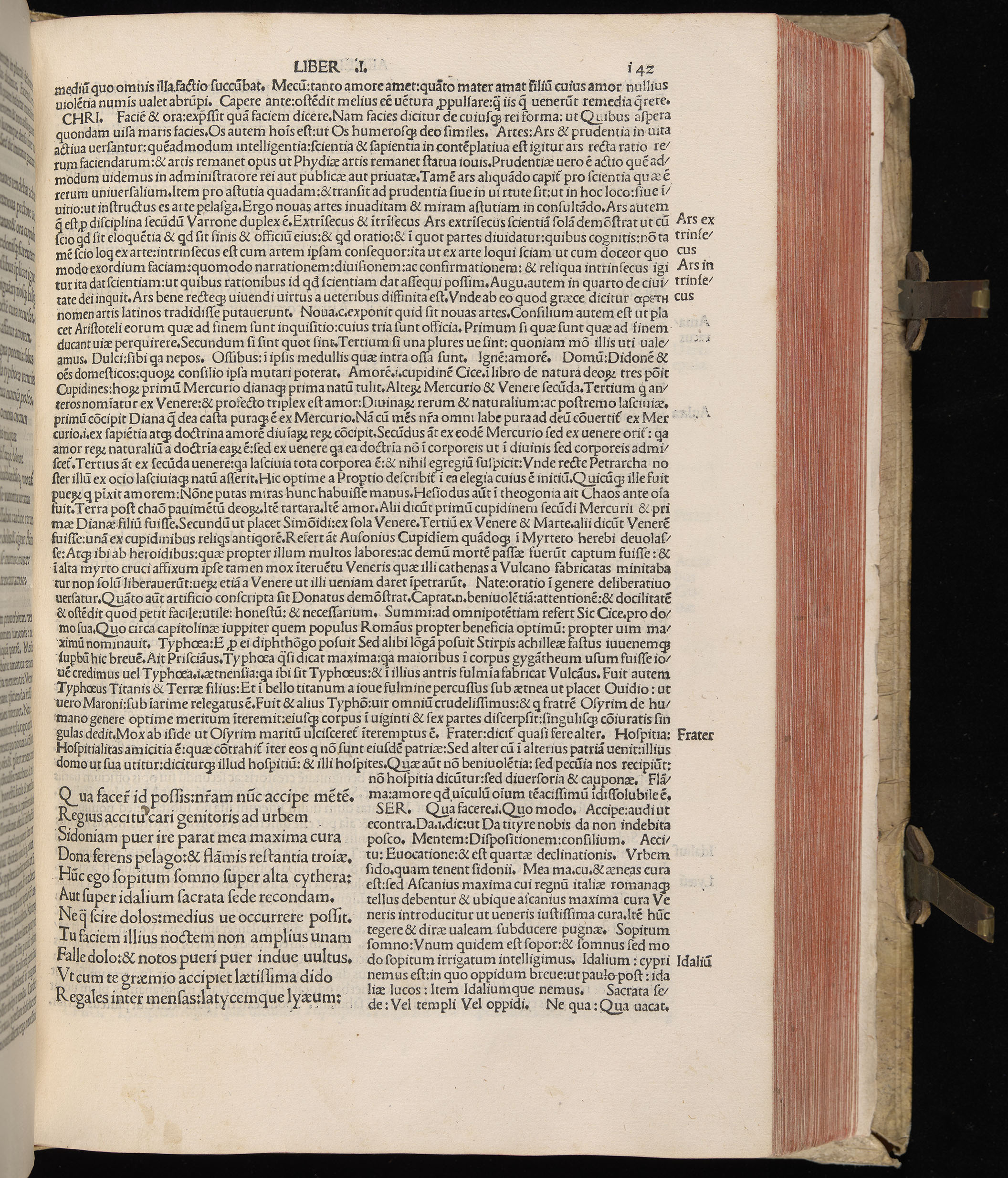 Vergilius cum c?mentariis quinque videlicet: Seruii, Landini, Ant. Mancinelli, Donati, Domitii. (M. Vegius' Book XIII addition to the Aen. Also Priapeia and Catalecta.) / Colophon: Impressu Venetiis per Bartolome? de Zanis de Portesio. . . . M.cccc.xciii. Stamped vellum with clasps. Very rare. Fol. - Image 303