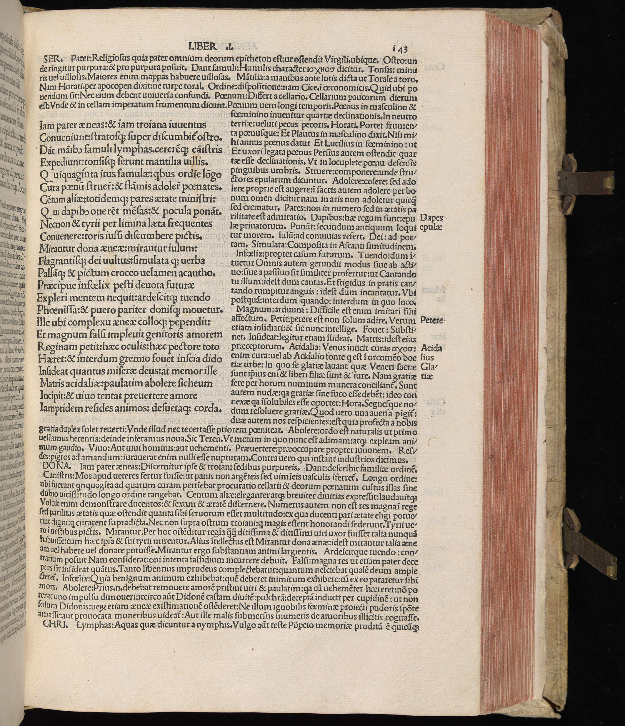 Vergilius cum c?mentariis quinque videlicet: Seruii, Landini, Ant. Mancinelli, Donati, Domitii. (M. Vegius' Book XIII addition to the Aen. Also Priapeia and Catalecta.) / Colophon: Impressu Venetiis per Bartolome? de Zanis de Portesio. . . . M.cccc.xciii. Stamped vellum with clasps. Very rare. Fol. - Image 305