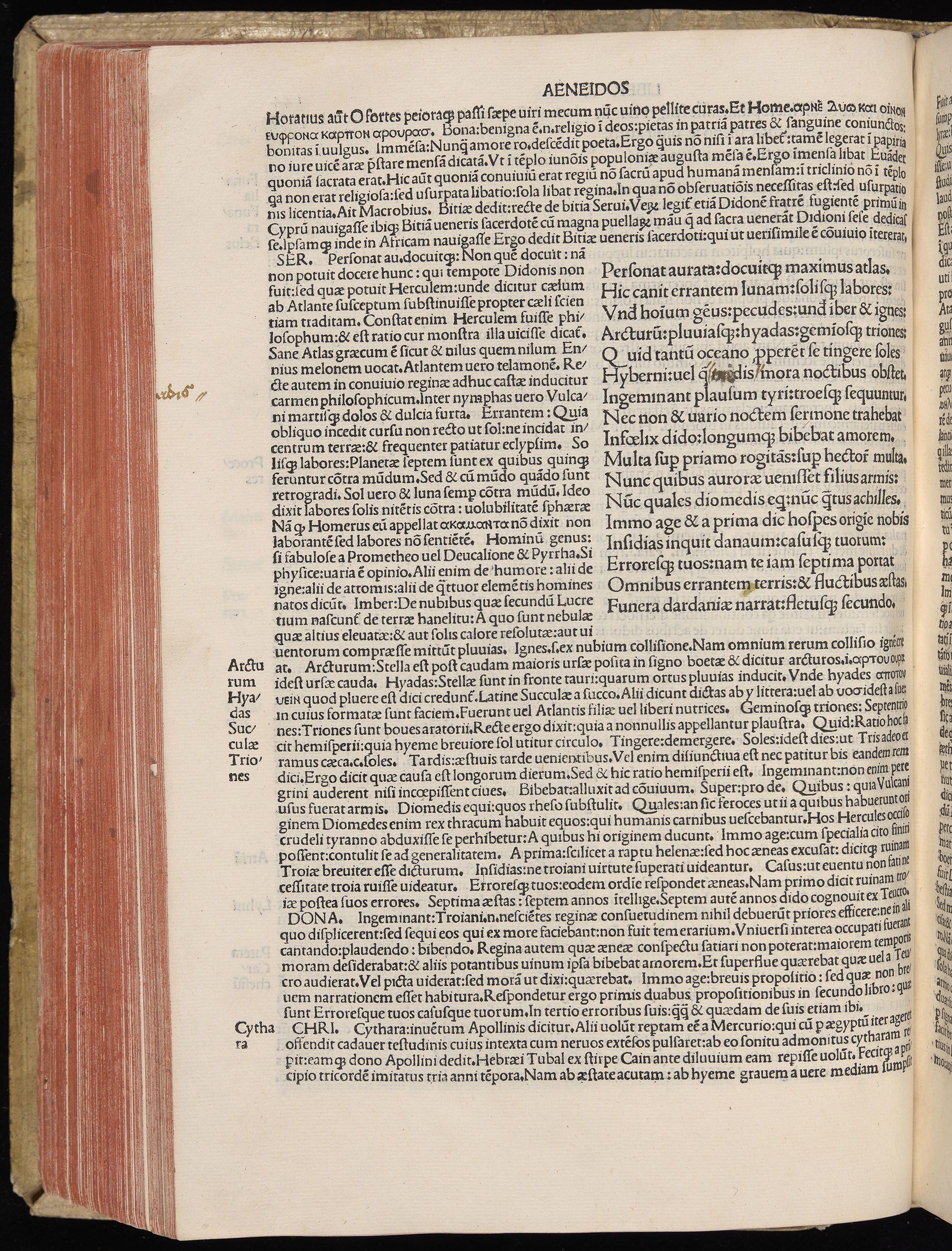 Vergilius cum c?mentariis quinque videlicet: Seruii, Landini, Ant. Mancinelli, Donati, Domitii. (M. Vegius' Book XIII addition to the Aen. Also Priapeia and Catalecta.) / Colophon: Impressu Venetiis per Bartolome? de Zanis de Portesio. . . . M.cccc.xciii. Stamped vellum with clasps. Very rare. Fol. - Image 308