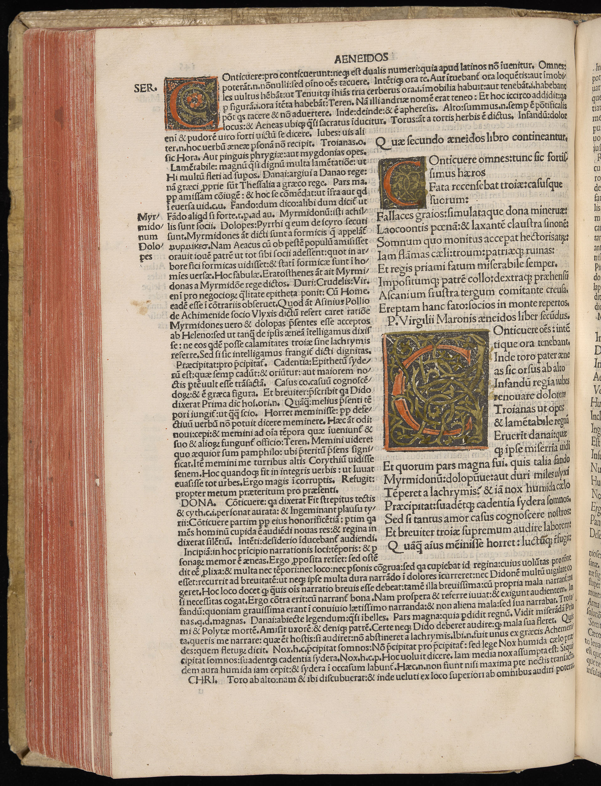 Vergilius cum c?mentariis quinque videlicet: Seruii, Landini, Ant. Mancinelli, Donati, Domitii. (M. Vegius' Book XIII addition to the Aen. Also Priapeia and Catalecta.) / Colophon: Impressu Venetiis per Bartolome? de Zanis de Portesio. . . . M.cccc.xciii. Stamped vellum with clasps. Very rare. Fol. - Image 310