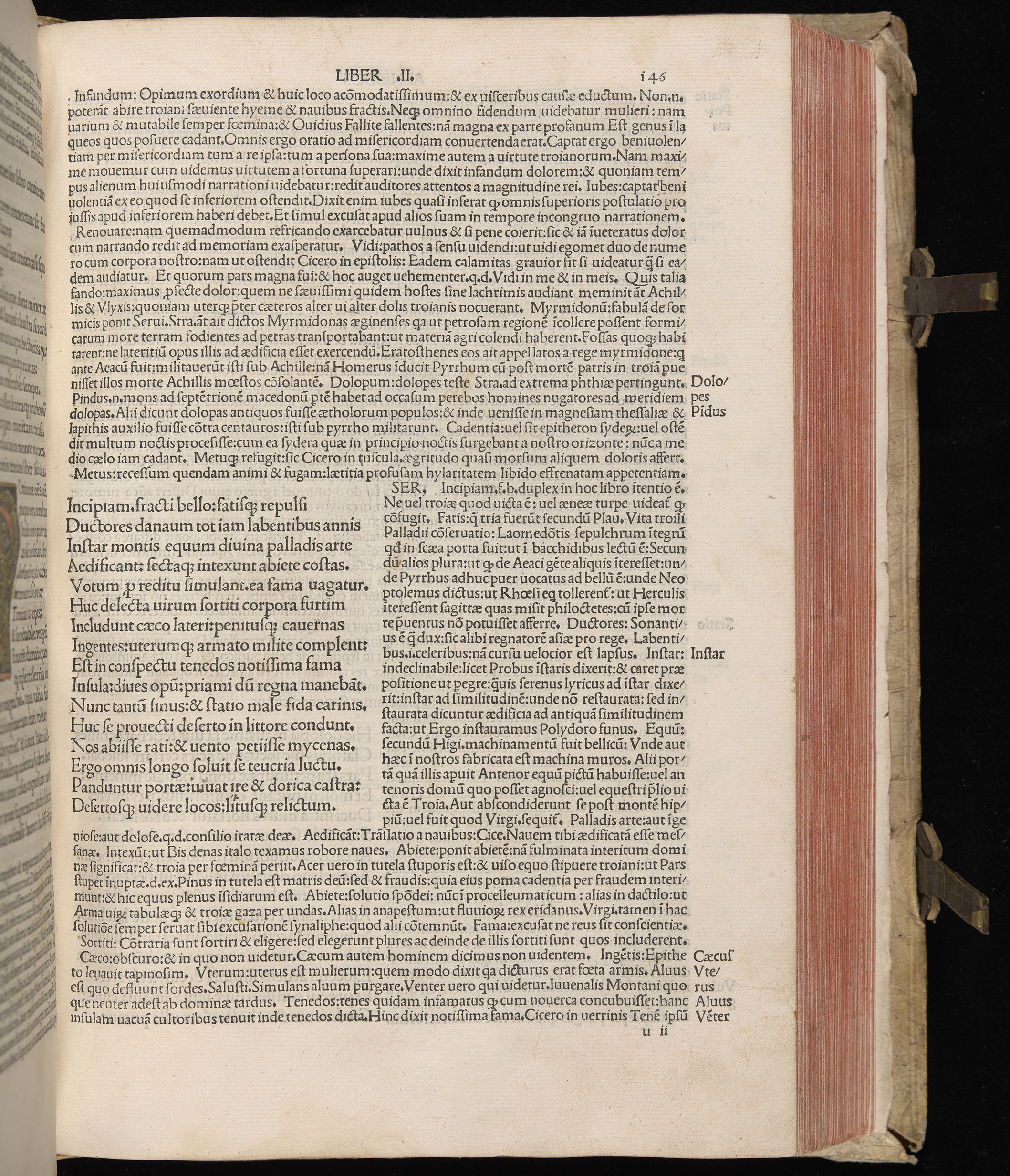 Vergilius cum c?mentariis quinque videlicet: Seruii, Landini, Ant. Mancinelli, Donati, Domitii. (M. Vegius' Book XIII addition to the Aen. Also Priapeia and Catalecta.) / Colophon: Impressu Venetiis per Bartolome? de Zanis de Portesio. . . . M.cccc.xciii. Stamped vellum with clasps. Very rare. Fol. - Image 311