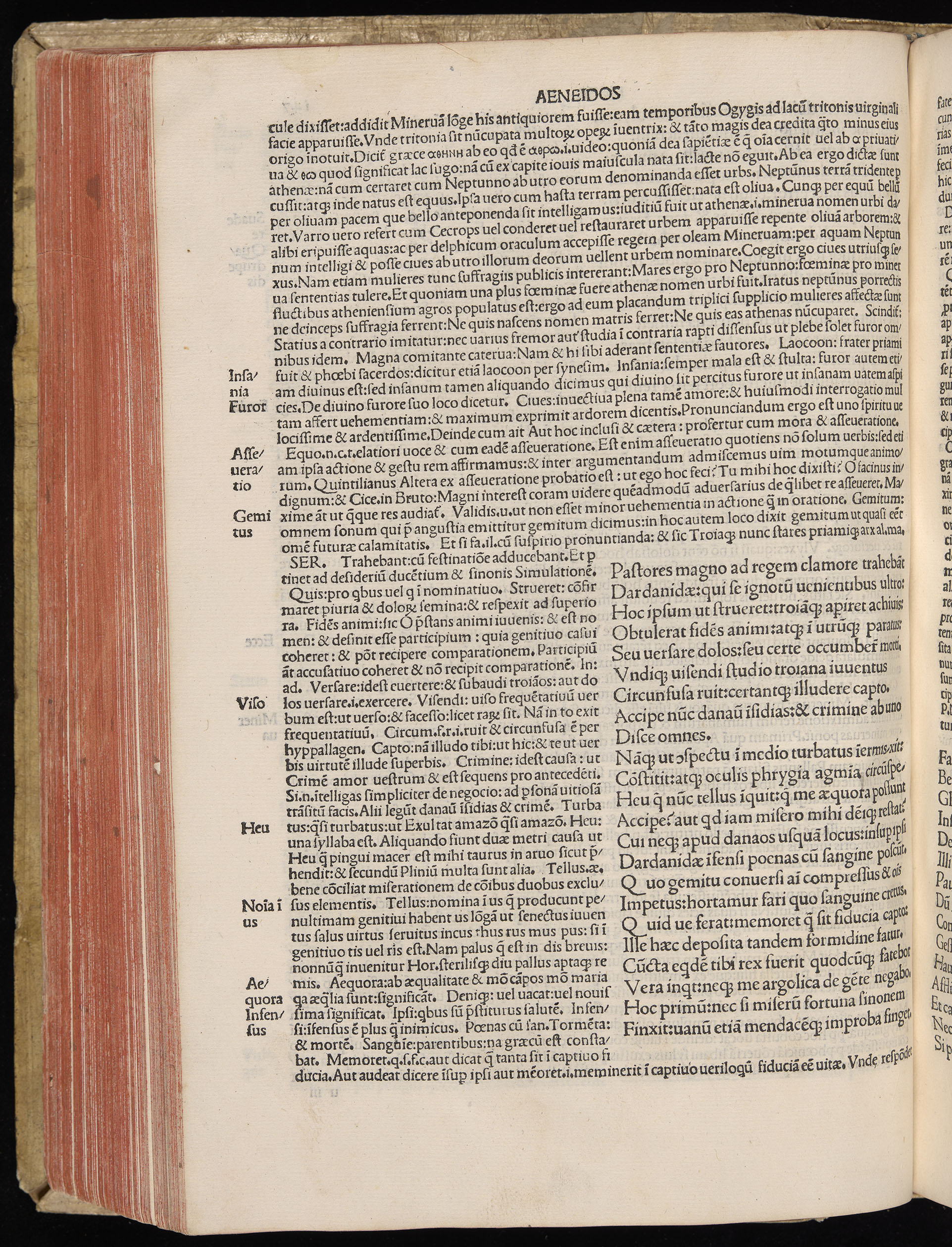 Vergilius cum c?mentariis quinque videlicet: Seruii, Landini, Ant. Mancinelli, Donati, Domitii. (M. Vegius' Book XIII addition to the Aen. Also Priapeia and Catalecta.) / Colophon: Impressu Venetiis per Bartolome? de Zanis de Portesio. . . . M.cccc.xciii. Stamped vellum with clasps. Very rare. Fol. - Image 314