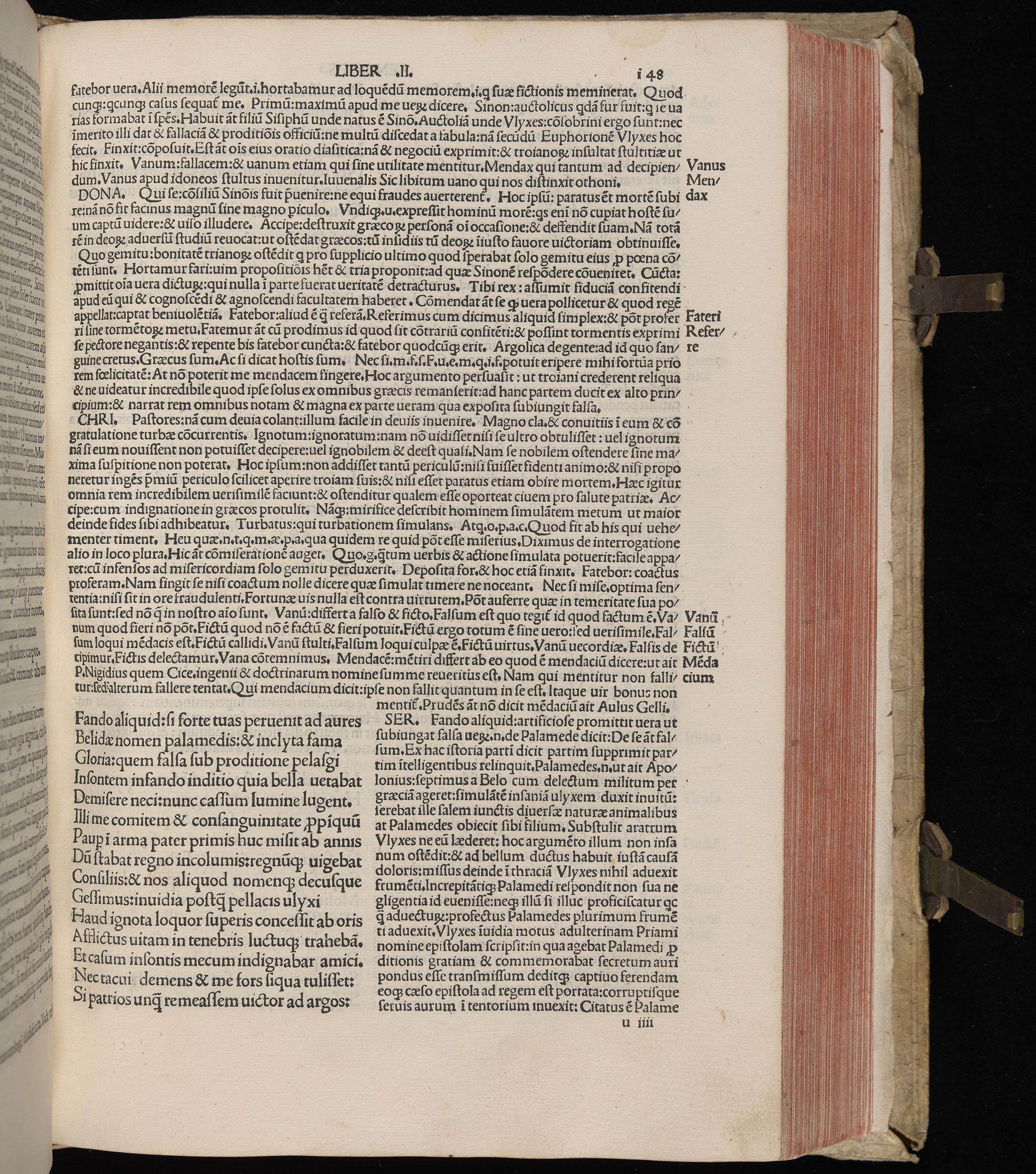 Vergilius cum c?mentariis quinque videlicet: Seruii, Landini, Ant. Mancinelli, Donati, Domitii. (M. Vegius' Book XIII addition to the Aen. Also Priapeia and Catalecta.) / Colophon: Impressu Venetiis per Bartolome? de Zanis de Portesio. . . . M.cccc.xciii. Stamped vellum with clasps. Very rare. Fol. - Image 315