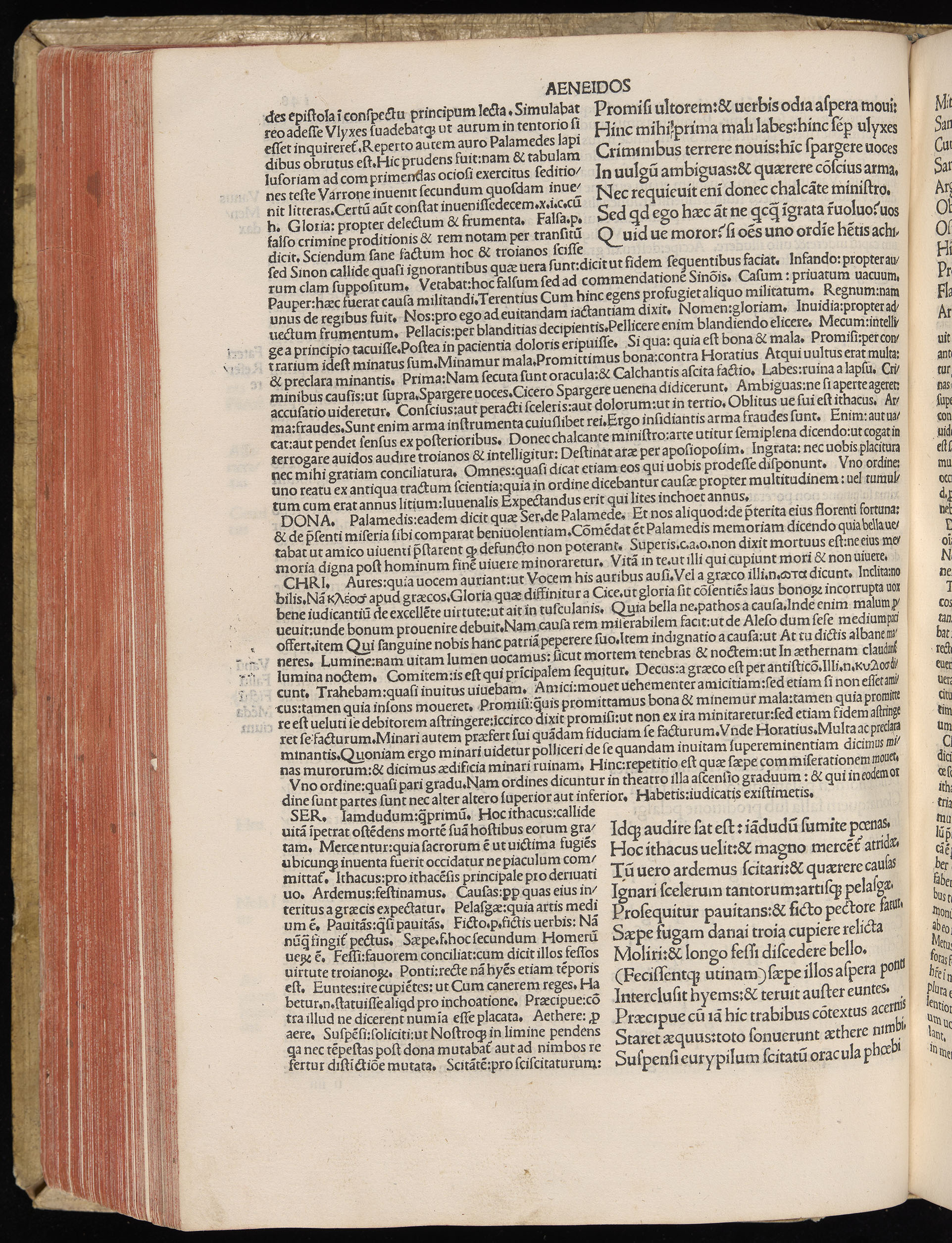 Vergilius cum c?mentariis quinque videlicet: Seruii, Landini, Ant. Mancinelli, Donati, Domitii. (M. Vegius' Book XIII addition to the Aen. Also Priapeia and Catalecta.) / Colophon: Impressu Venetiis per Bartolome? de Zanis de Portesio. . . . M.cccc.xciii. Stamped vellum with clasps. Very rare. Fol. - Image 316